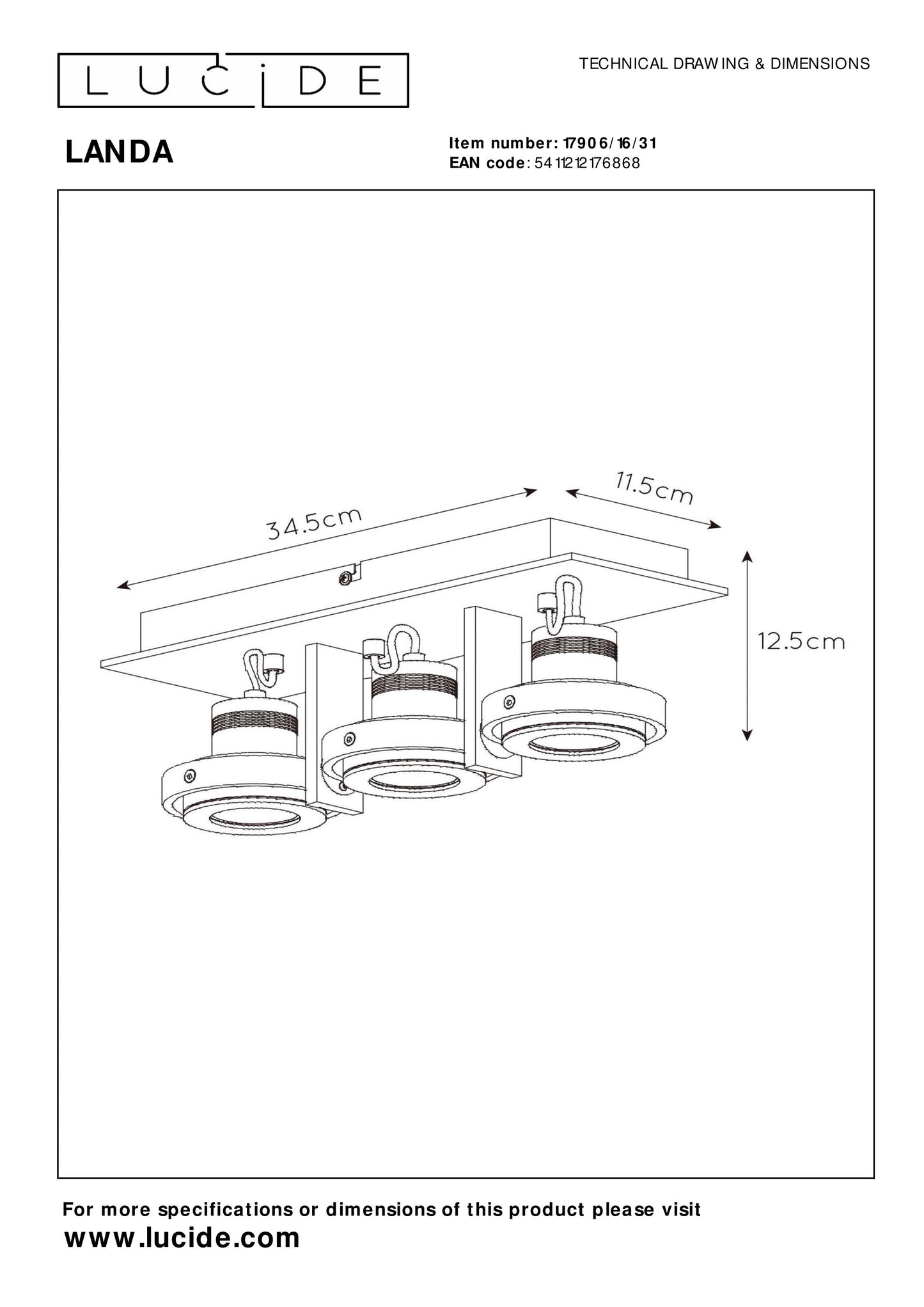 Lucide LANDA - Ceiling spotlight - LED Dim to warm - GU10 - 3x5W 2200K/3000K - White