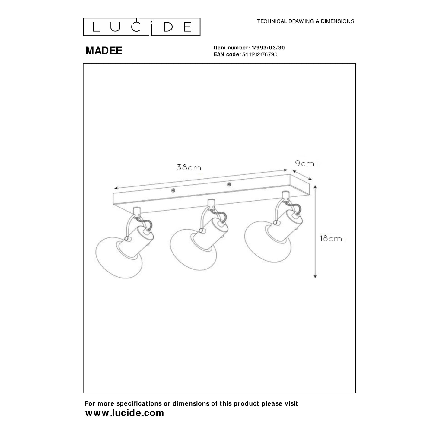 Lucide MADEE - Ceiling spotlight - 3xE14 - Black