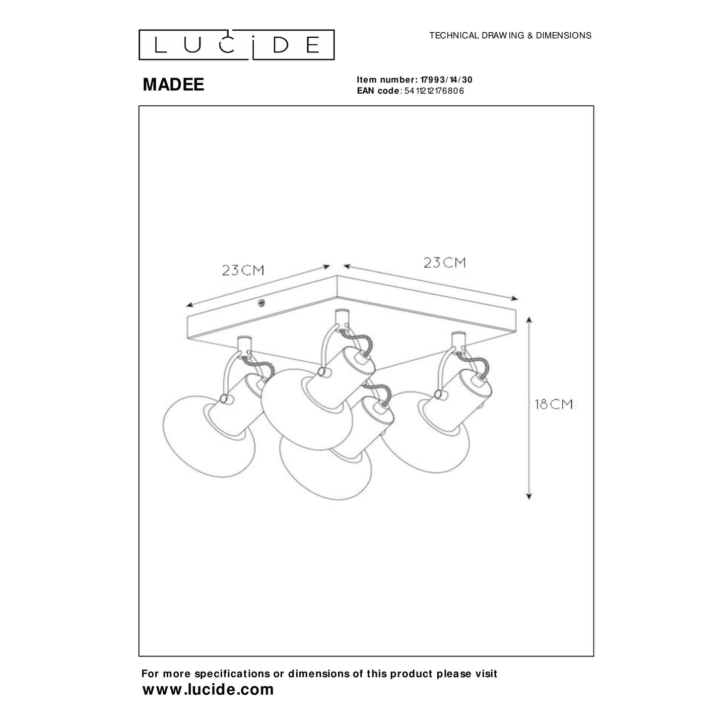 Lucide MADEE - Ceiling spotlight - 4xE14 - Black