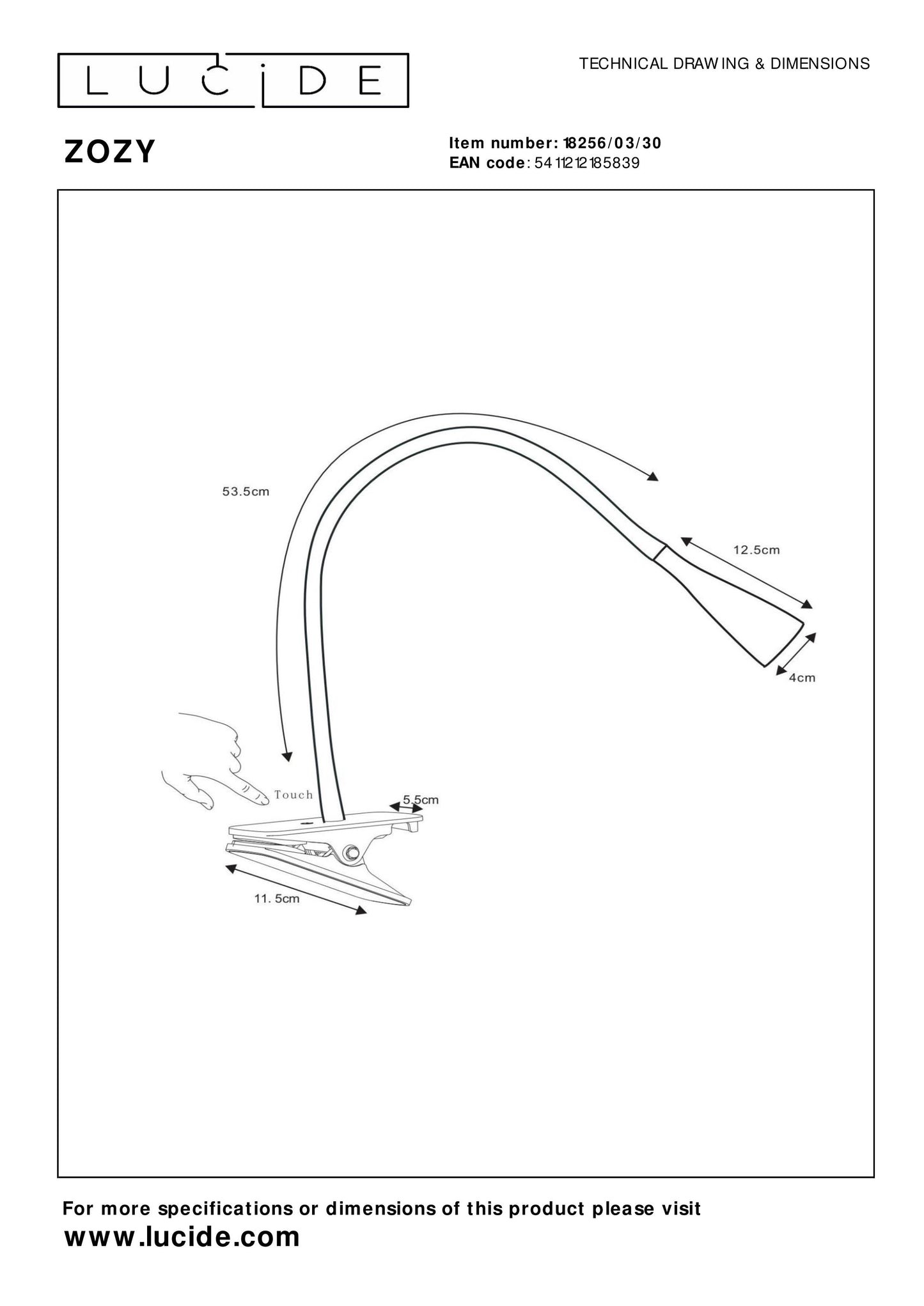 Lucide ZOZY - Clamp lamp - LED Dim. - 1x4W 3000K - 3 StepDim - Black