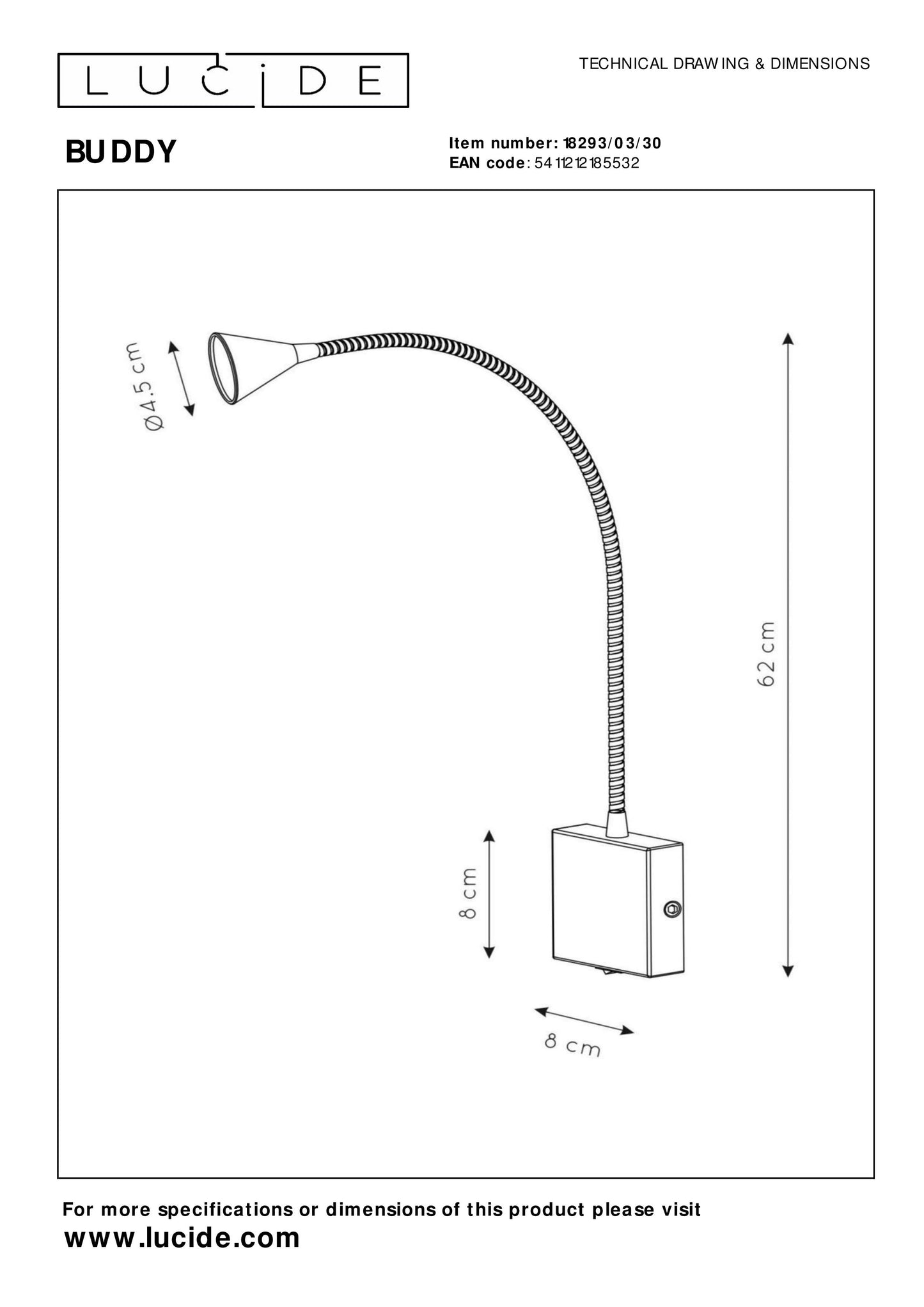 Lucide BUDDY - Bedside lamp / Wall light - LED - 1x4W 4000K - Black