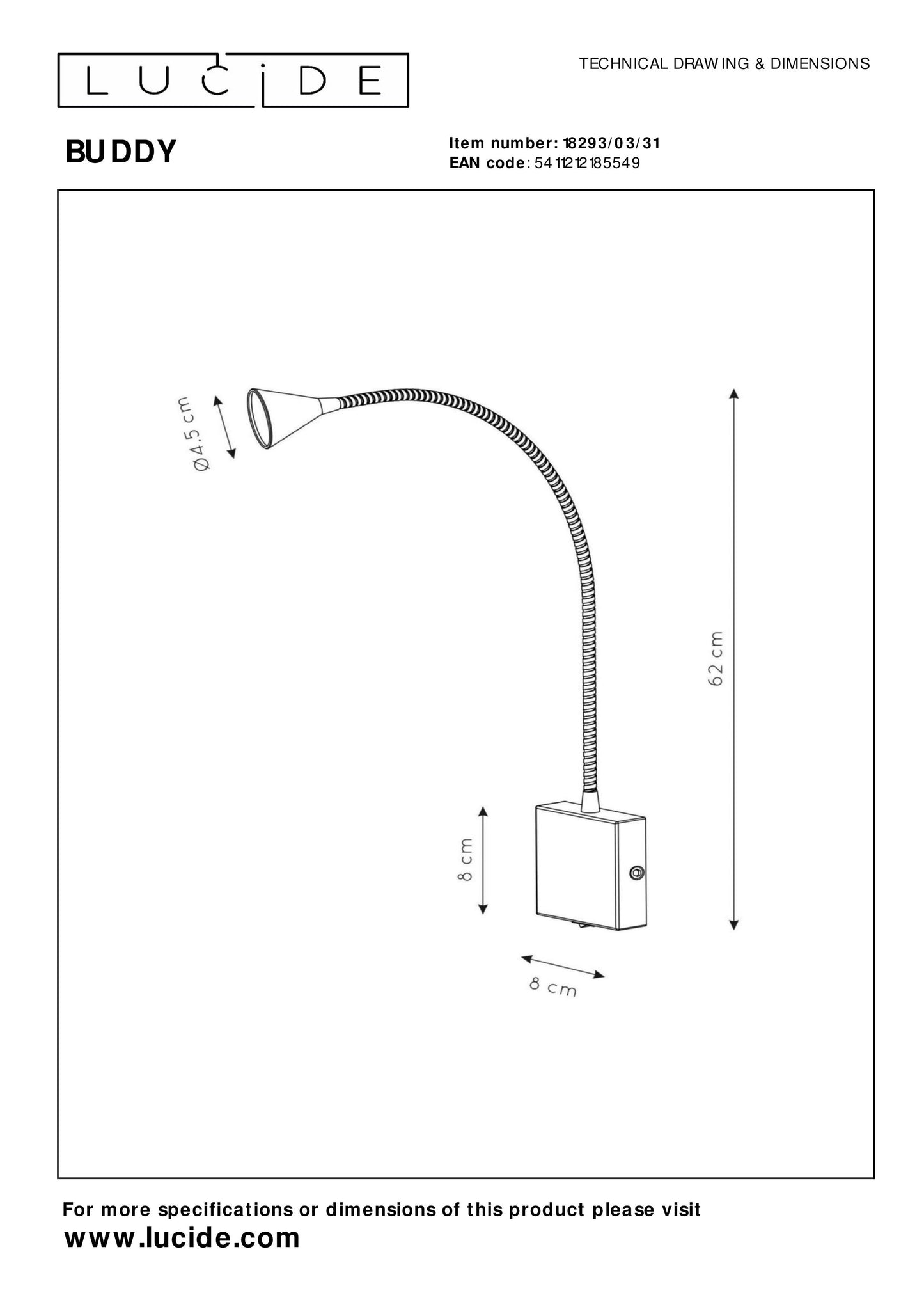 Lucide BUDDY - Bedside lamp / Wall light - LED - 1x4W 4000K - White