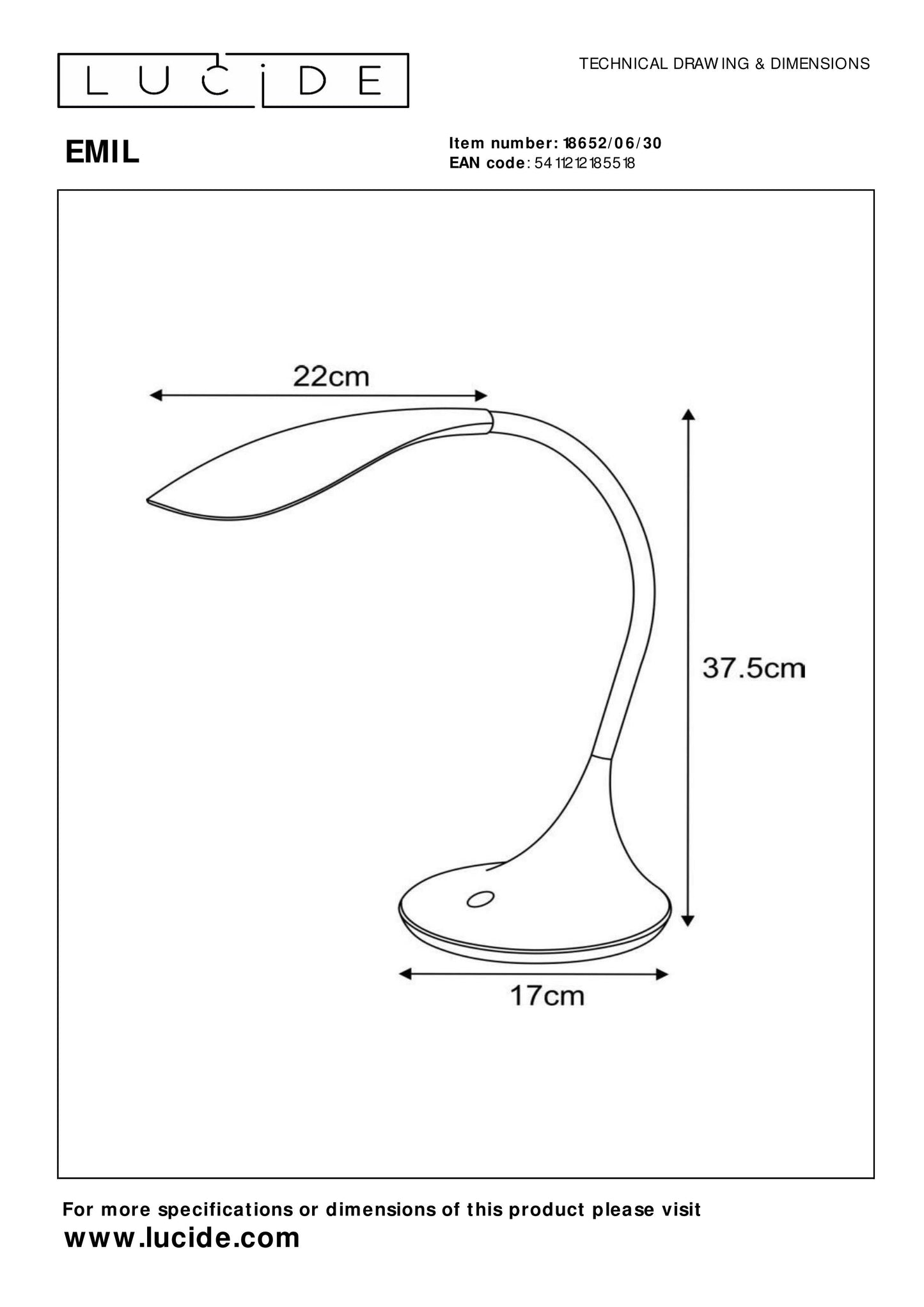 Lucide EMIL - Desk lamp - LED Dim. - 1x4,5W 3000K - Black