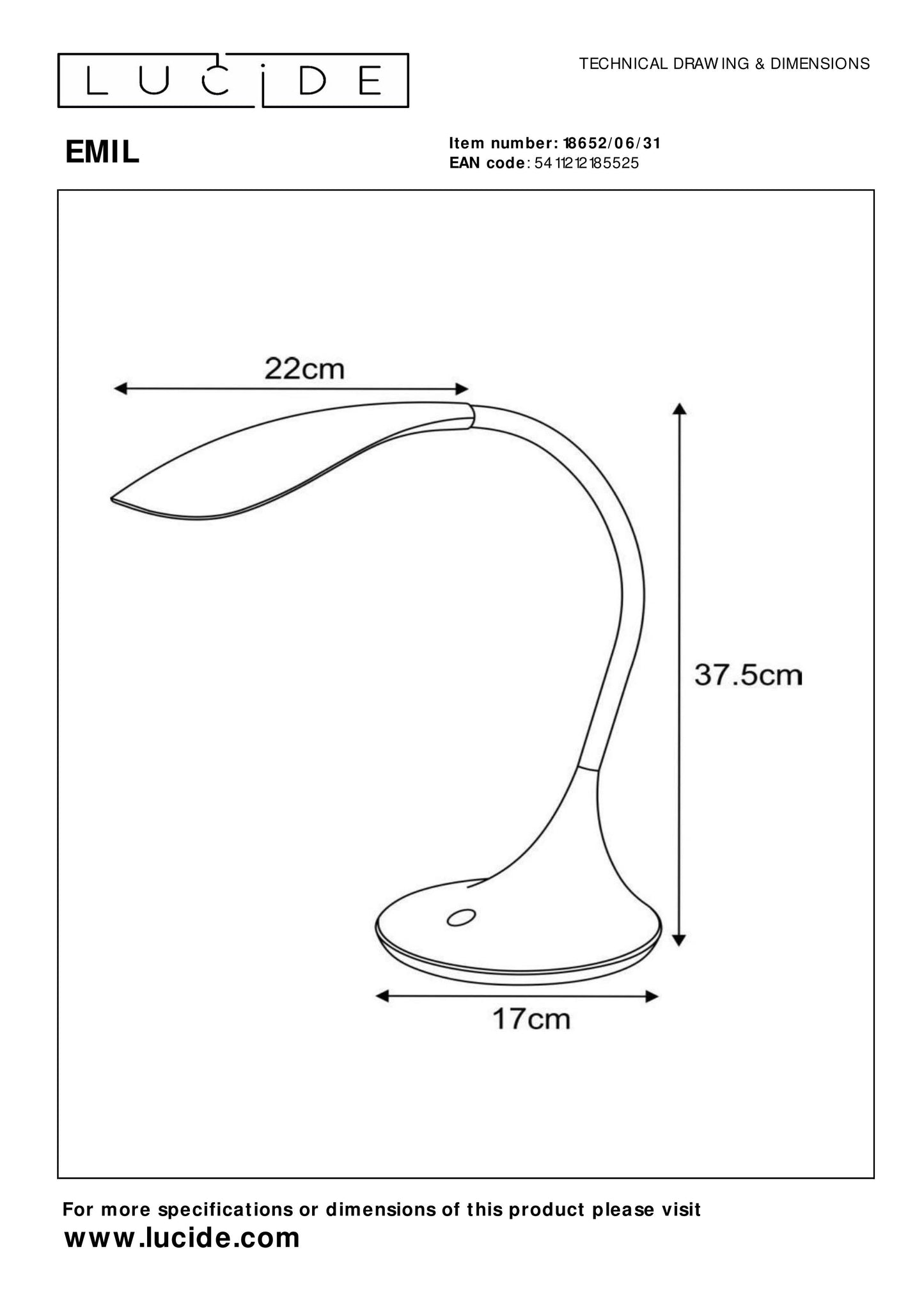 Lucide EMIL - Desk lamp - LED Dim. - 1x4,5W 3000K - White