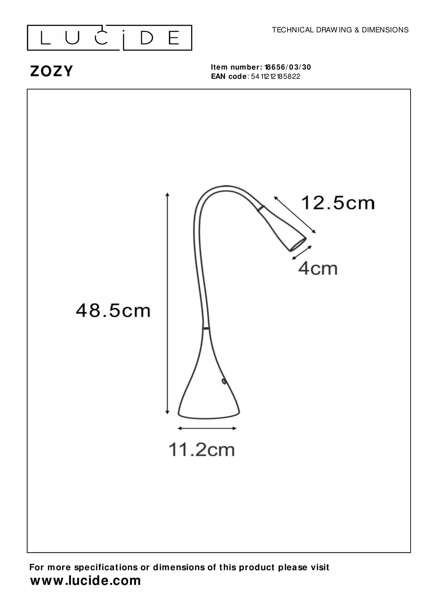 Lucide ZOZY - Desk lamp - LED Dim. - 1x4W 3000K - 3 StepDim - Black