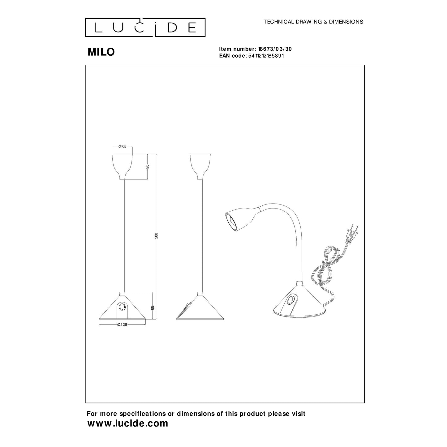 Lucide MILO - Desk lamp - Ø 12,8 cm - LED - 1x3,2W 3000K - Black