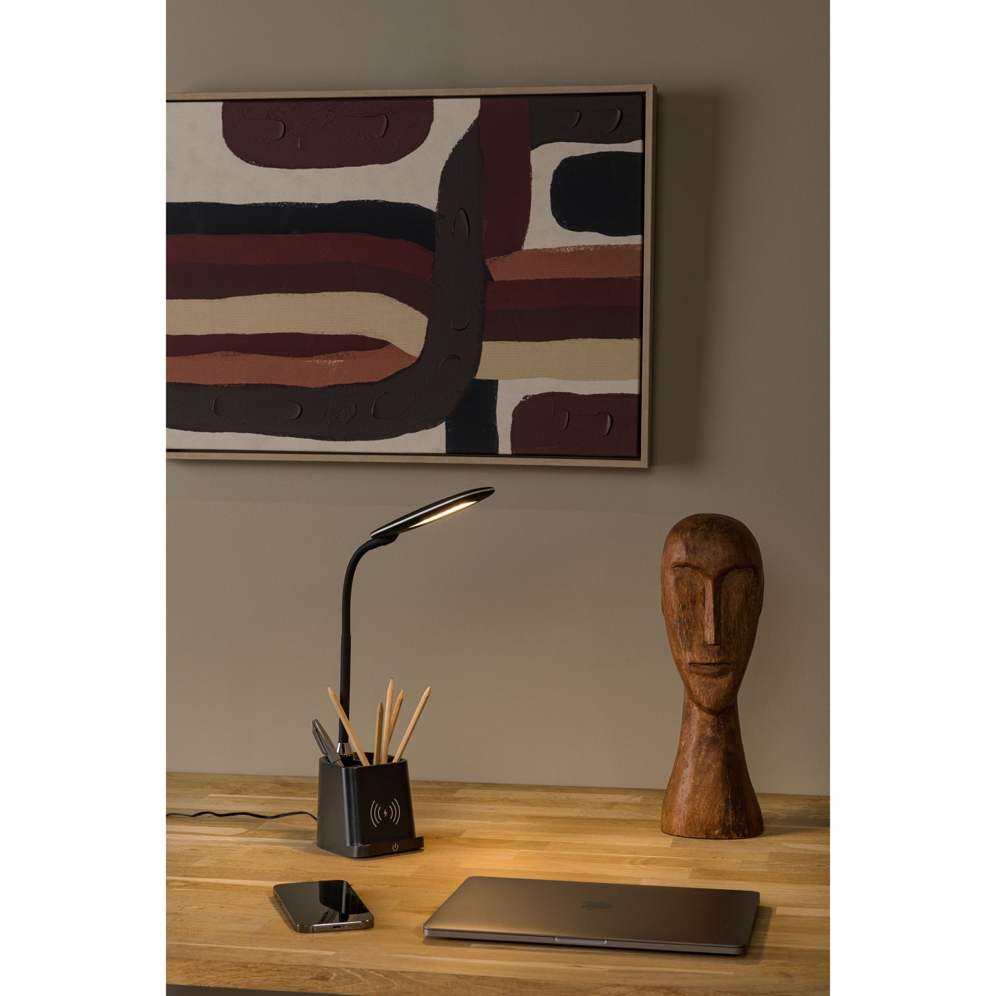 Lucide PENNY - Desk lamp - LED Dim. - 1x4,7W 3000K - With wireless charger - Black