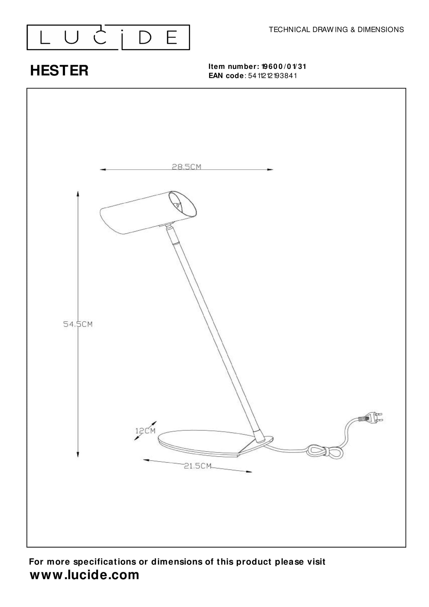 Lucide HESTER - Desk lamp - 1xGU10 - White