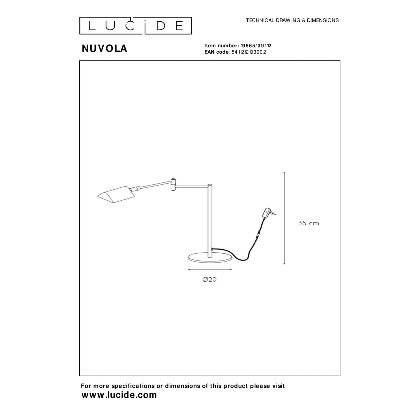 Lucide NUVOLA - Desk lamp - Ø 20 cm - LED Dim. - 1x9W 3000K - Satin Chrome