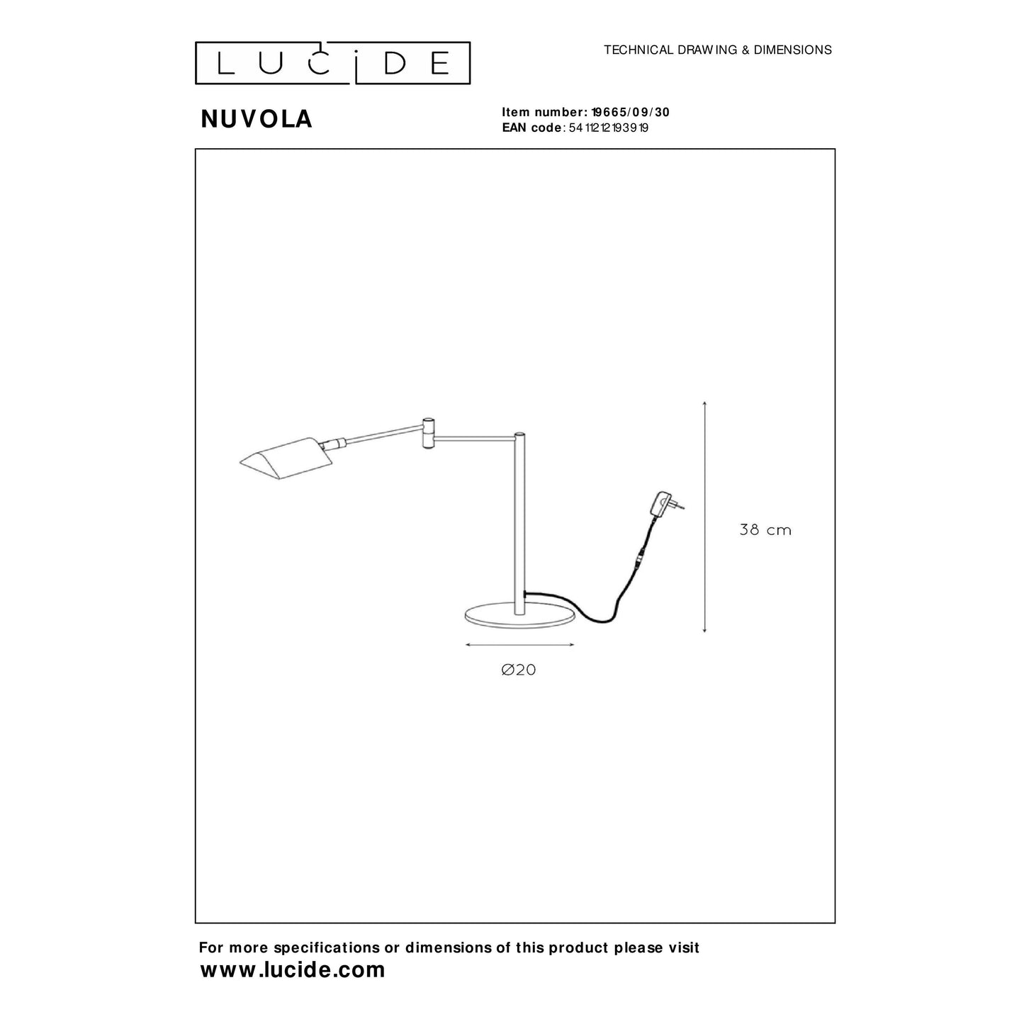 Lucide NUVOLA - Desk lamp - Ø 20 cm - LED Dim. - 1x9W 3000K - Black