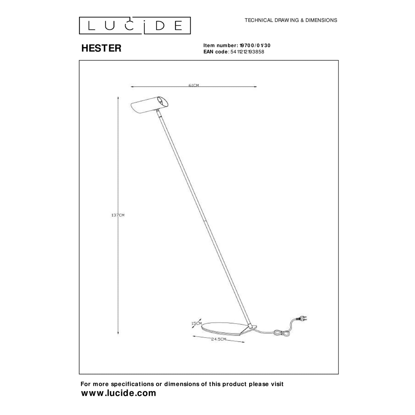 Lucide HESTER - Floor reading lamp - 1xGU10 - Anthracite