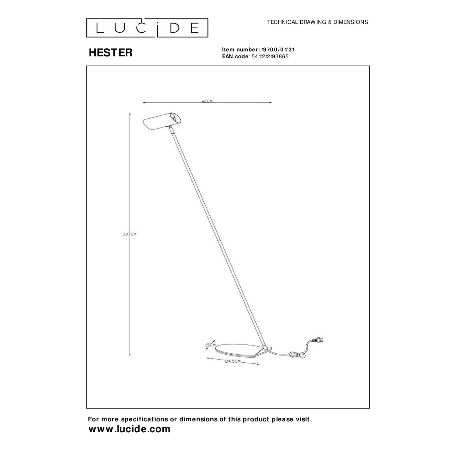 Lucide HESTER - Floor reading lamp - 1xGU10 - White