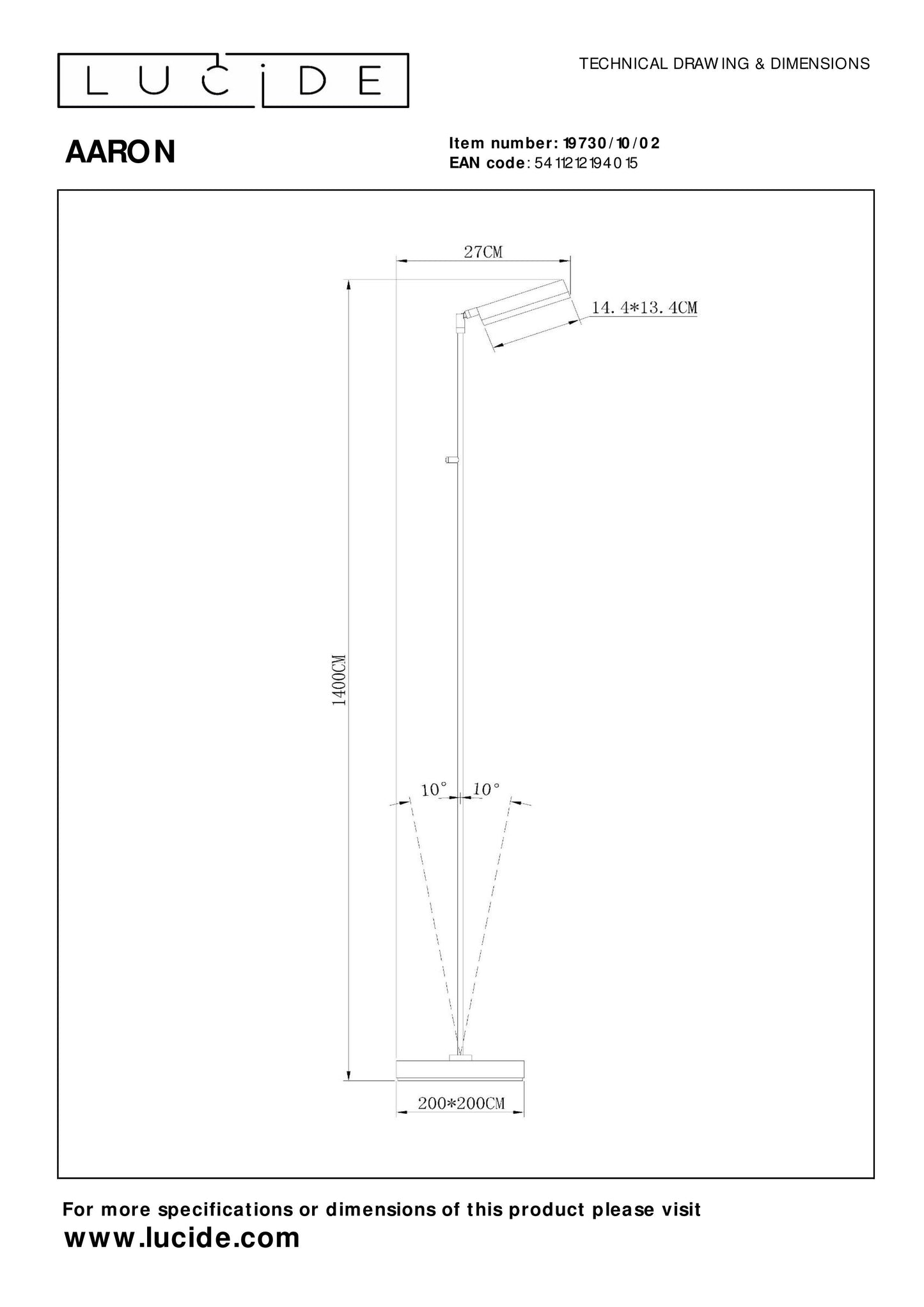 Lucide AARON - Floor reading lamp - LED Dim to warm - 1x12W 2700K/4000K - Matt Gold / Brass