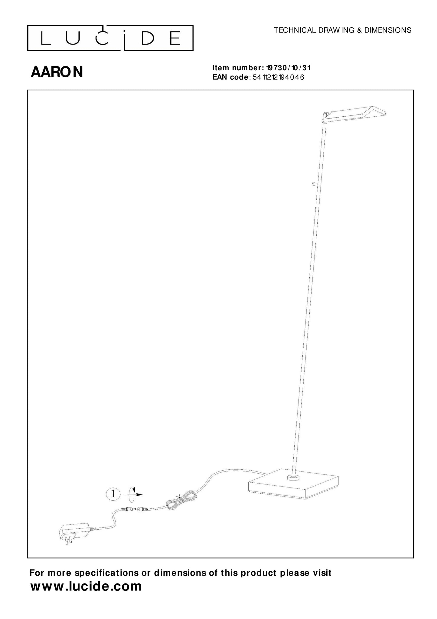 Lucide AARON - Floor reading lamp - LED Dim to warm - 1x12W 2700K/4000K - White