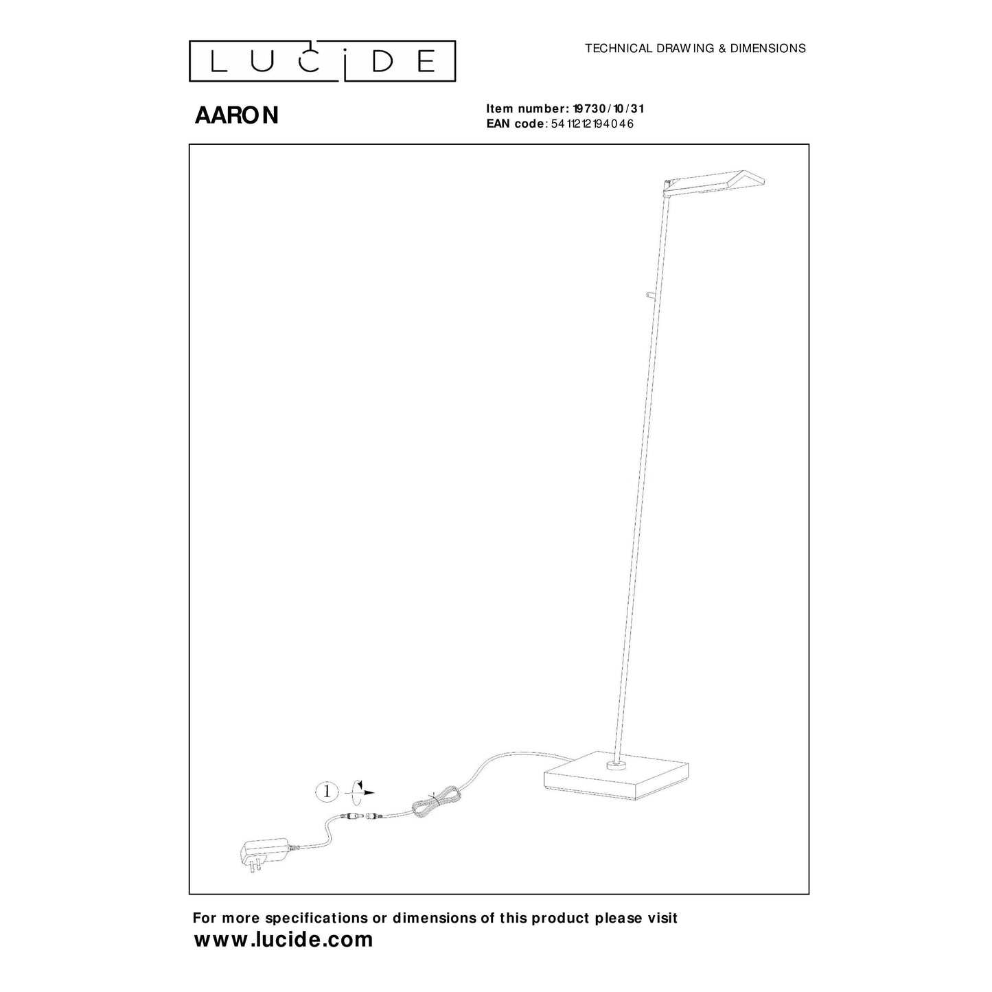 Lucide AARON - Floor reading lamp - LED Dim to warm - 1x12W 2700K/4000K - White