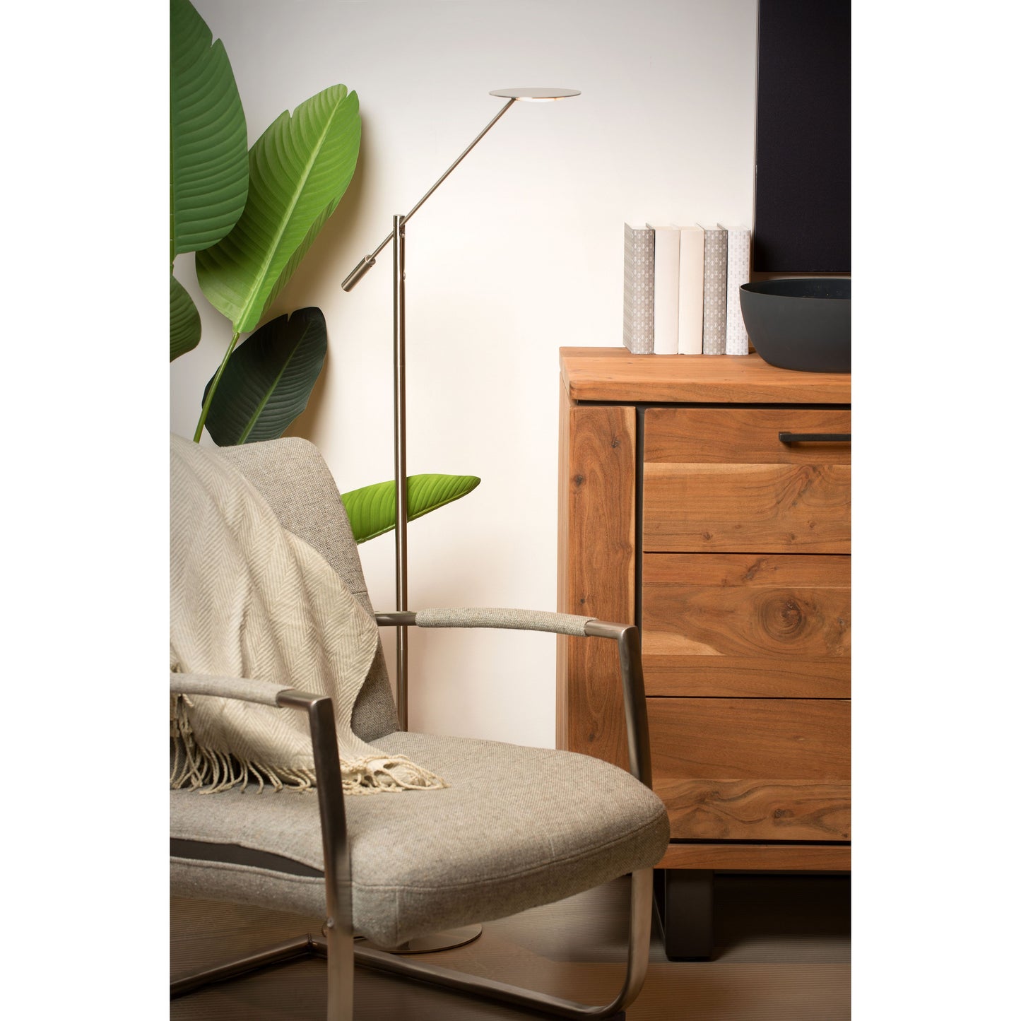 Lucide ANSELMO - Floor reading lamp - Ø 25 cm - LED Dim. - 1x9W 3000K - Satin Chrome
