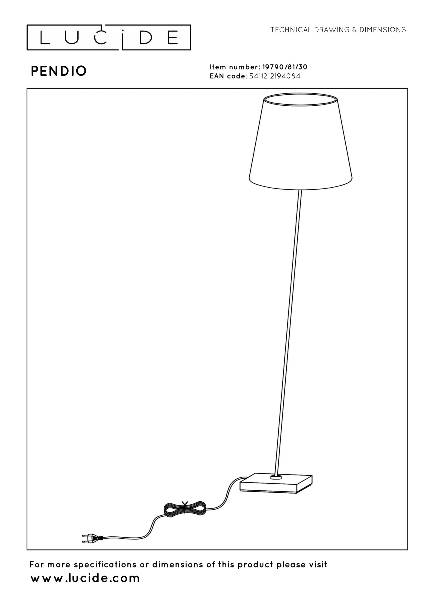 Lucide PENDIO - Floor lamp - 1xE27 - Black