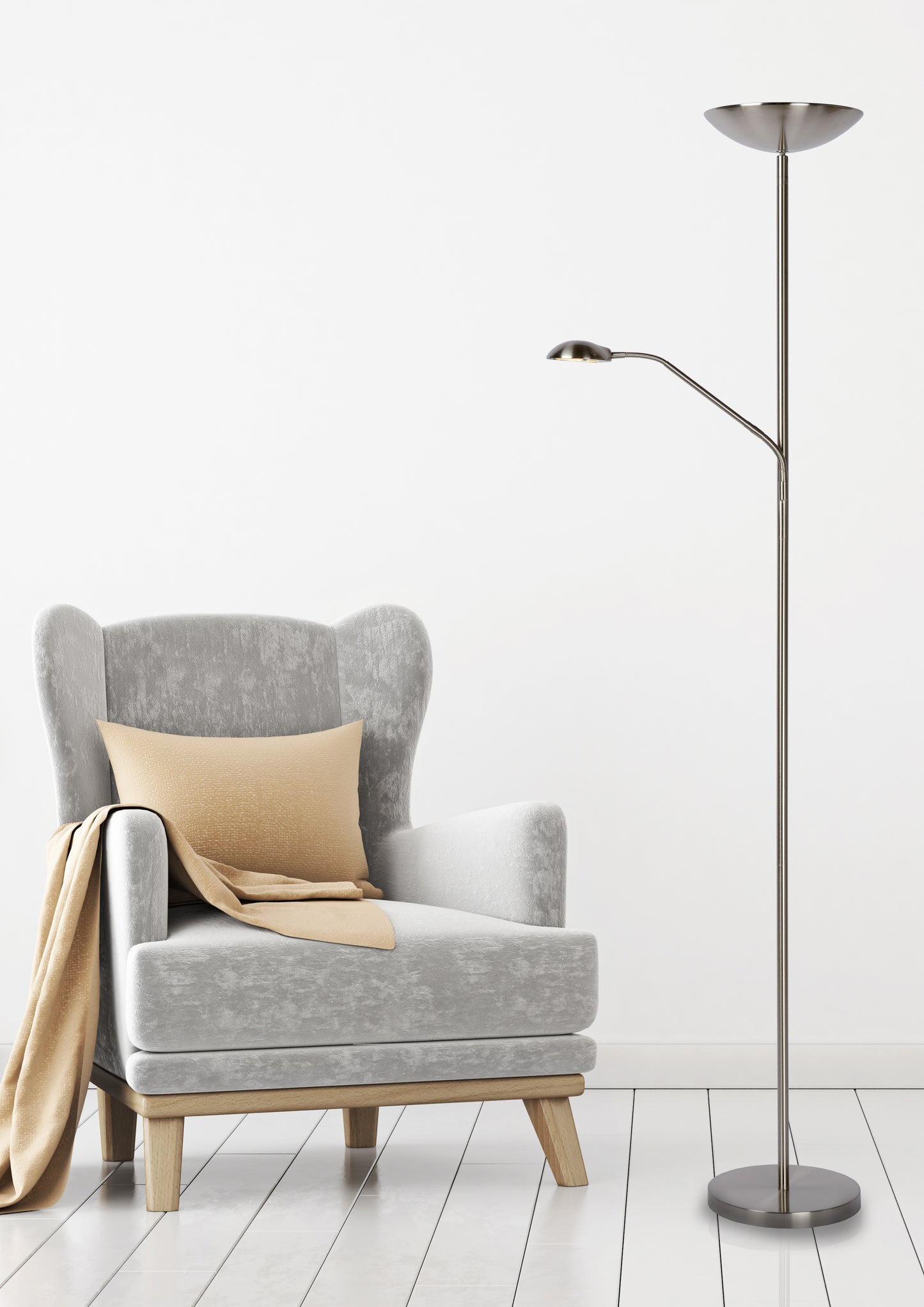 Lucide ZENITH - Floor reading lamp - LED Dim. - 3000K - Satin Chrome