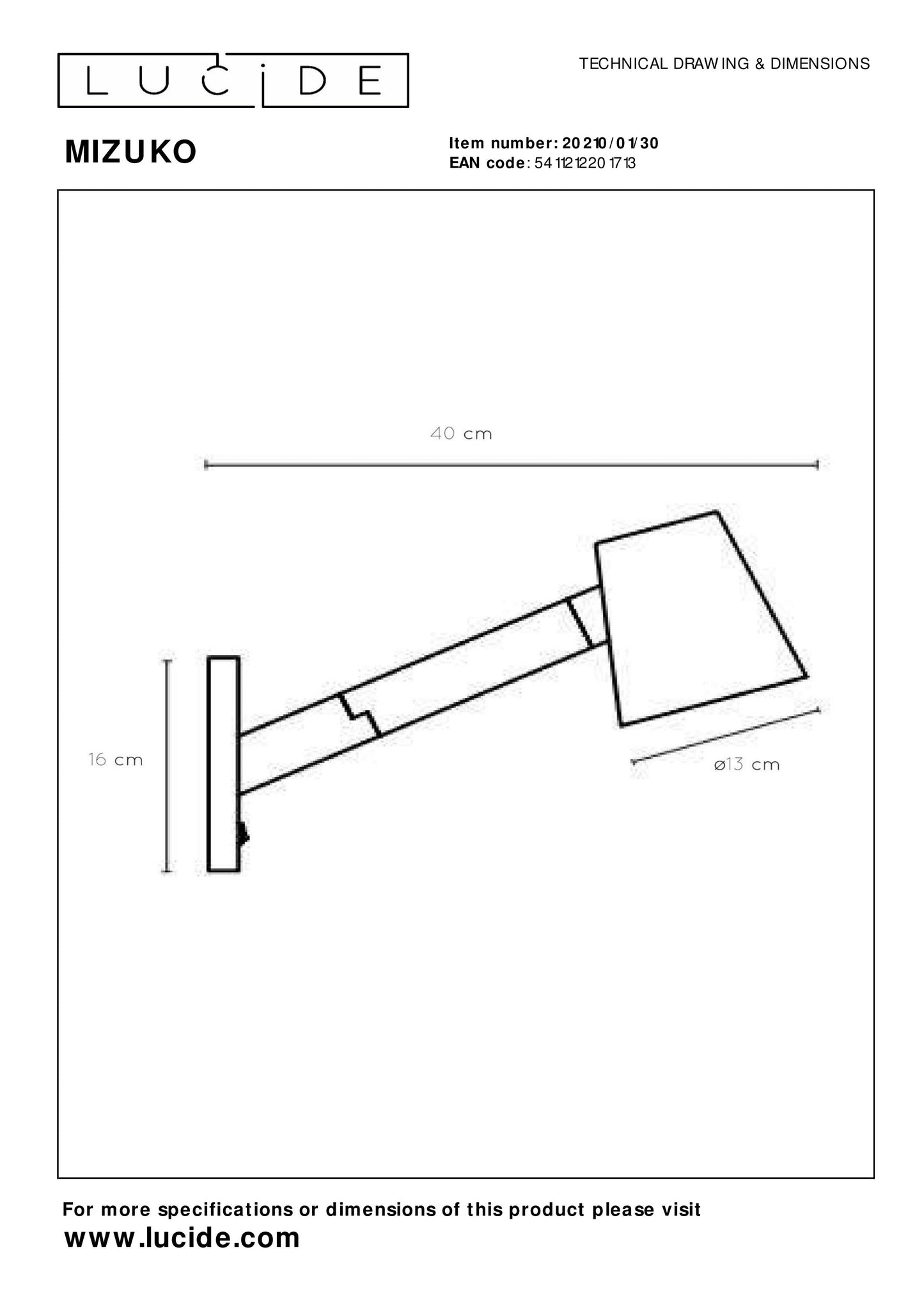 Lucide MIZUKO - Wall light - 1xE14 - Black