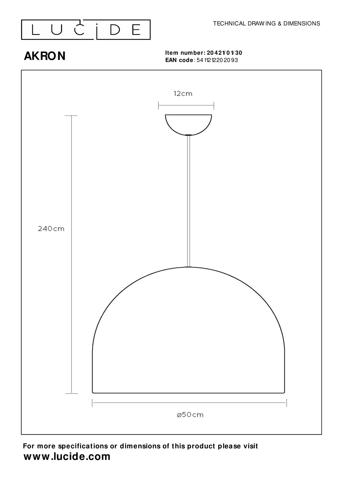 Lucide AKRON - Pendant light - Ø 50 cm - 1xE27 - Black