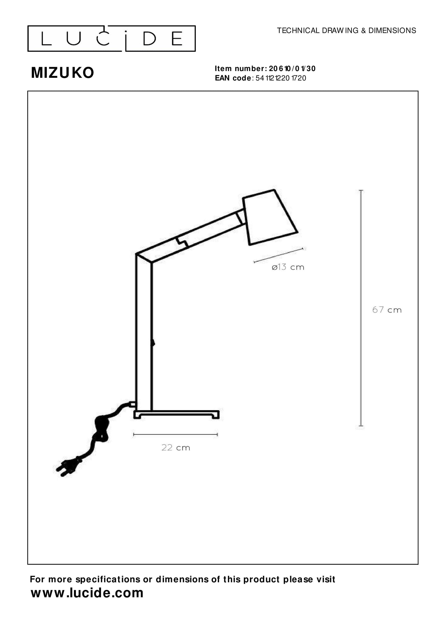 Lucide MIZUKO - Desk lamp - 1xE14 - Black