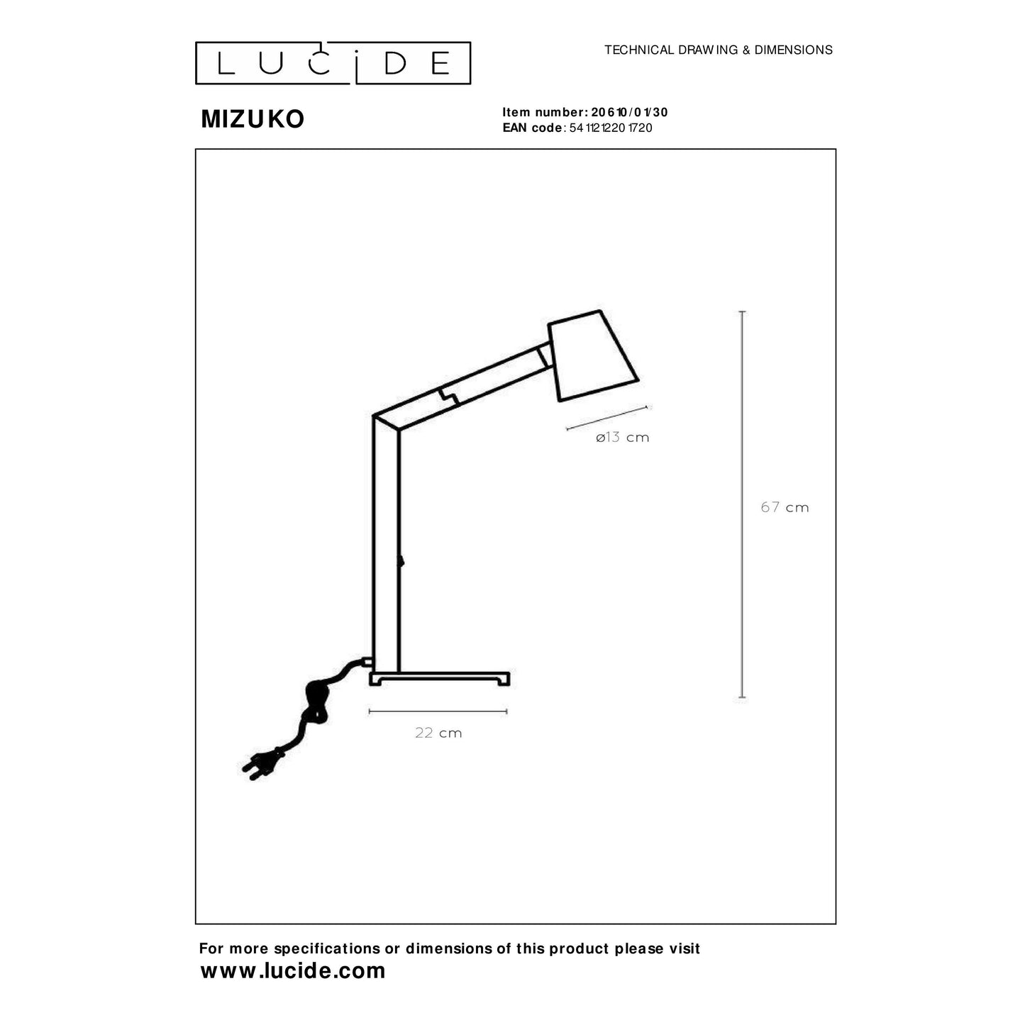 Lucide MIZUKO - Desk lamp - 1xE14 - Black