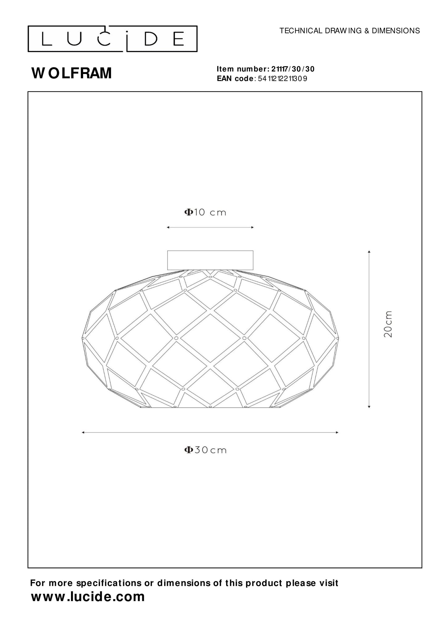 Lucide WOLFRAM - Flush ceiling light - Ø 30 cm - 1xE27 - Black