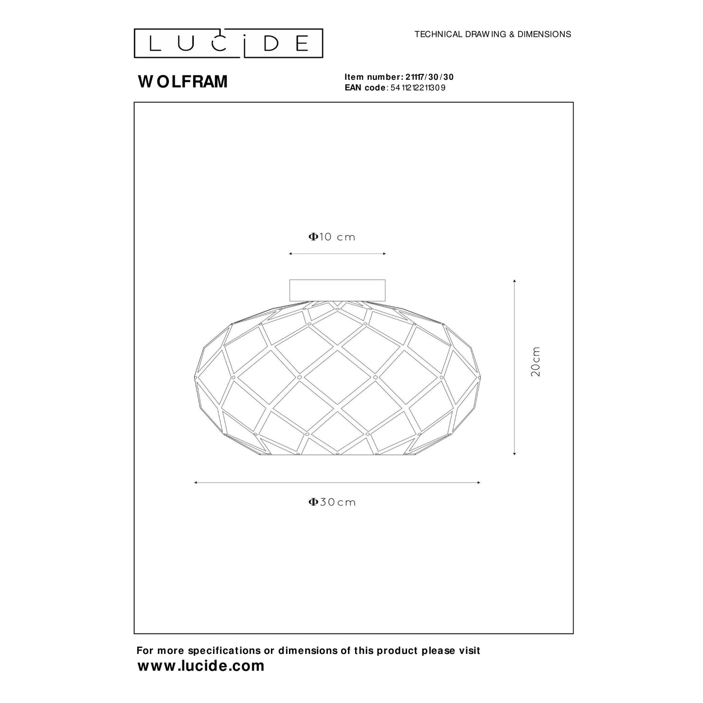 Lucide WOLFRAM - Flush ceiling light - Ø 30 cm - 1xE27 - Black