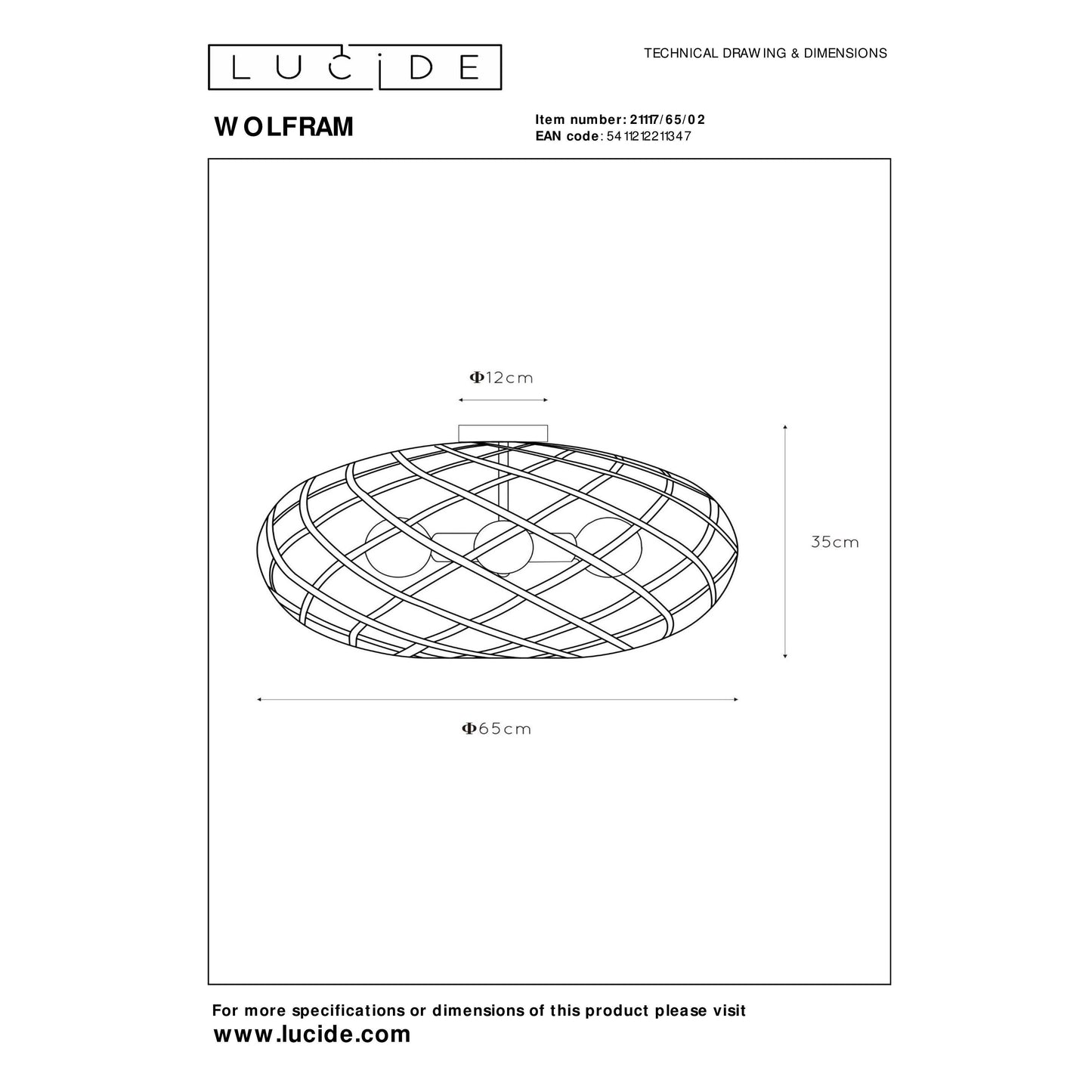 Lucide WOLFRAM - Flush ceiling light - Ø 65 cm - 3xE27 - Matt Gold / Brass