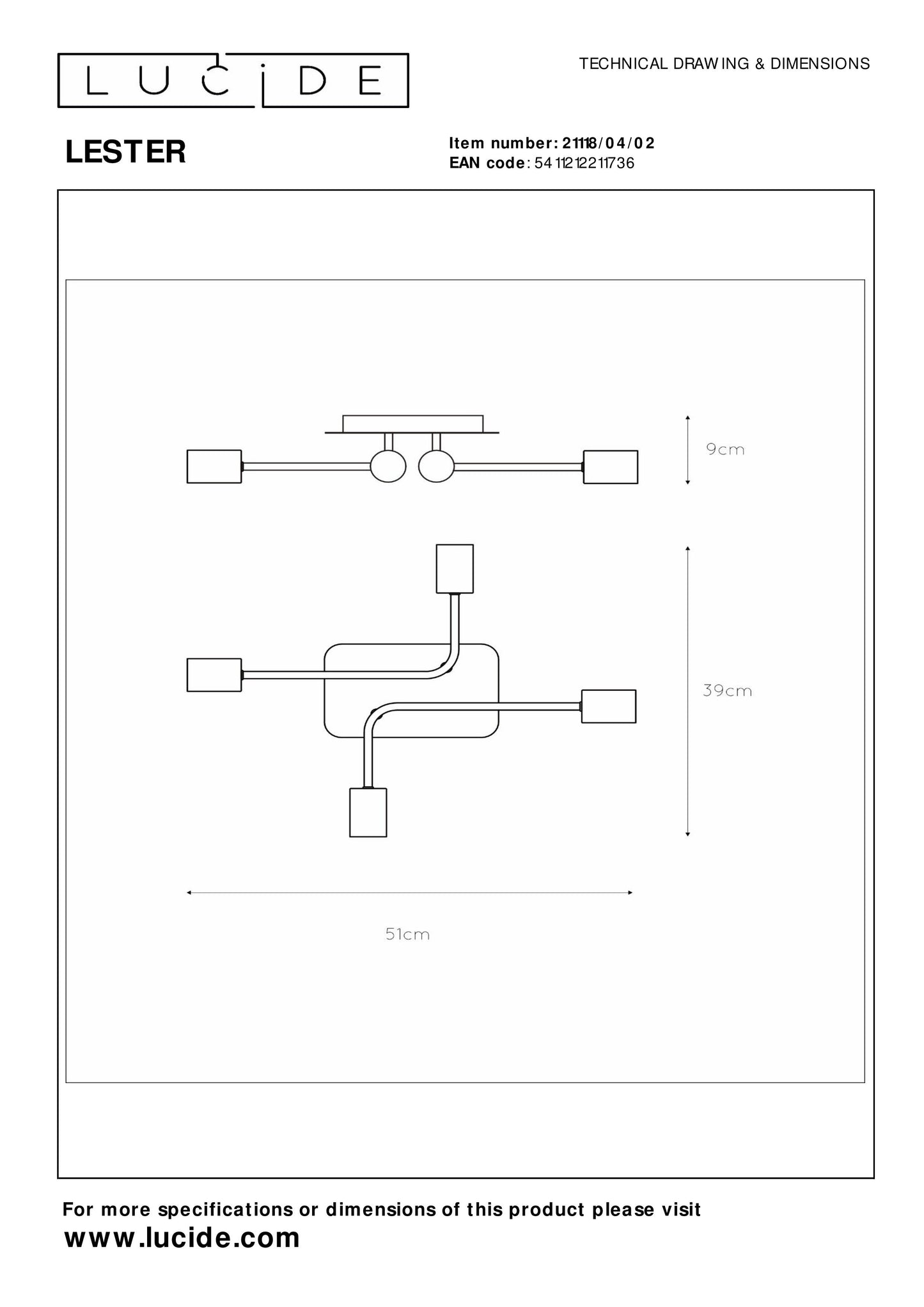 Lucide LESTER - Flush ceiling light - 4xE27 - Matt Gold / Brass