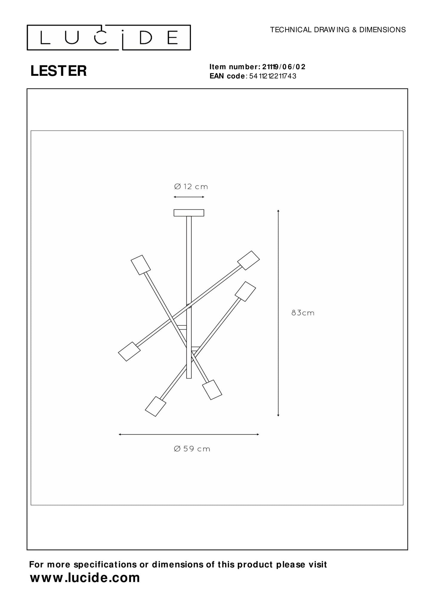 Lucide LESTER - Flush ceiling light - 6xE27 - Matt Gold / Brass