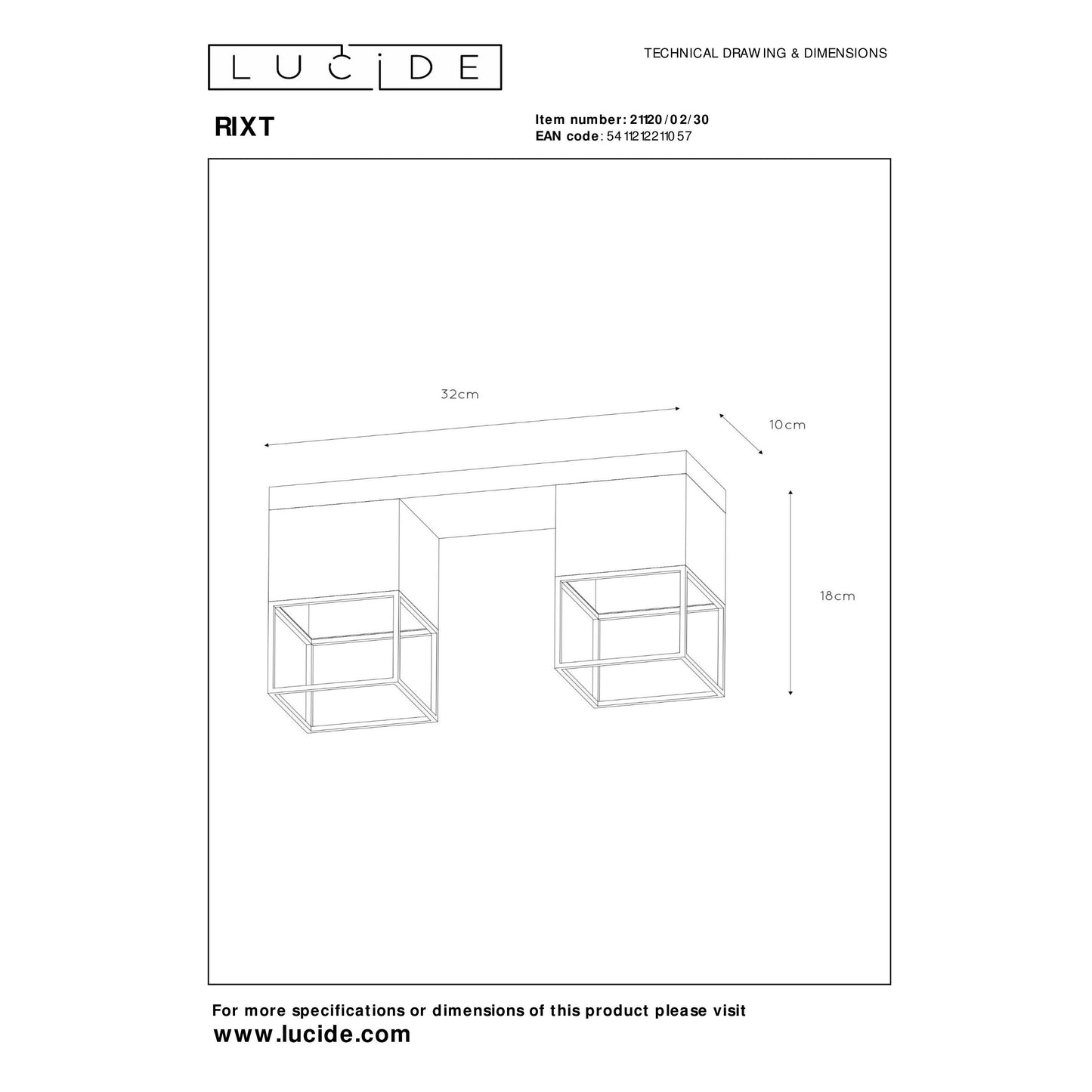 Lucide RIXT - Flush ceiling light - 2xE27 - Black