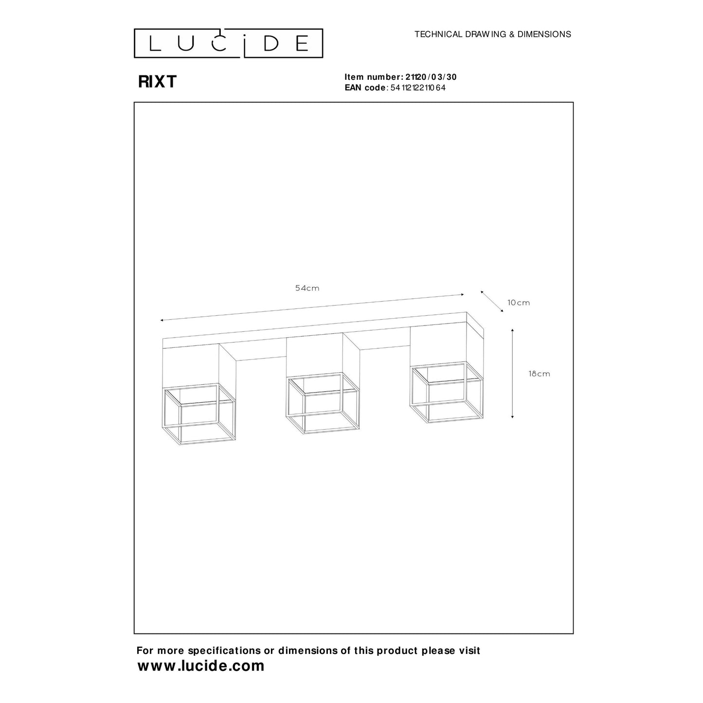 Lucide RIXT - Flush ceiling light - 3xE27 - Black