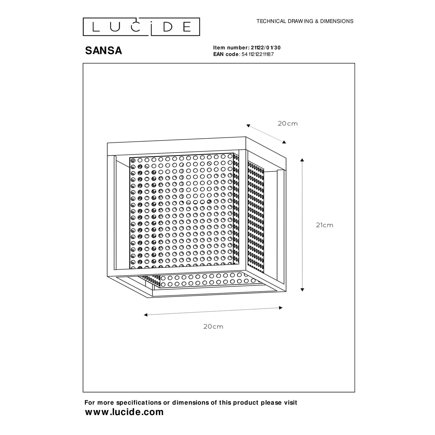 Lucide SANSA - Flush ceiling light - 1xE27 - Black