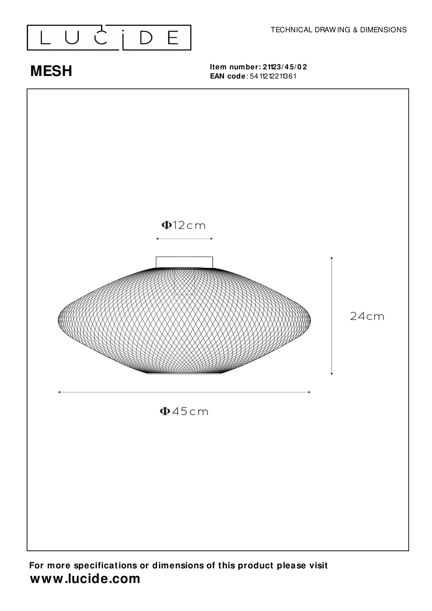 Lucide MESH - Flush ceiling light - Ø 45 cm - 1xE27 - Matt Gold / Brass