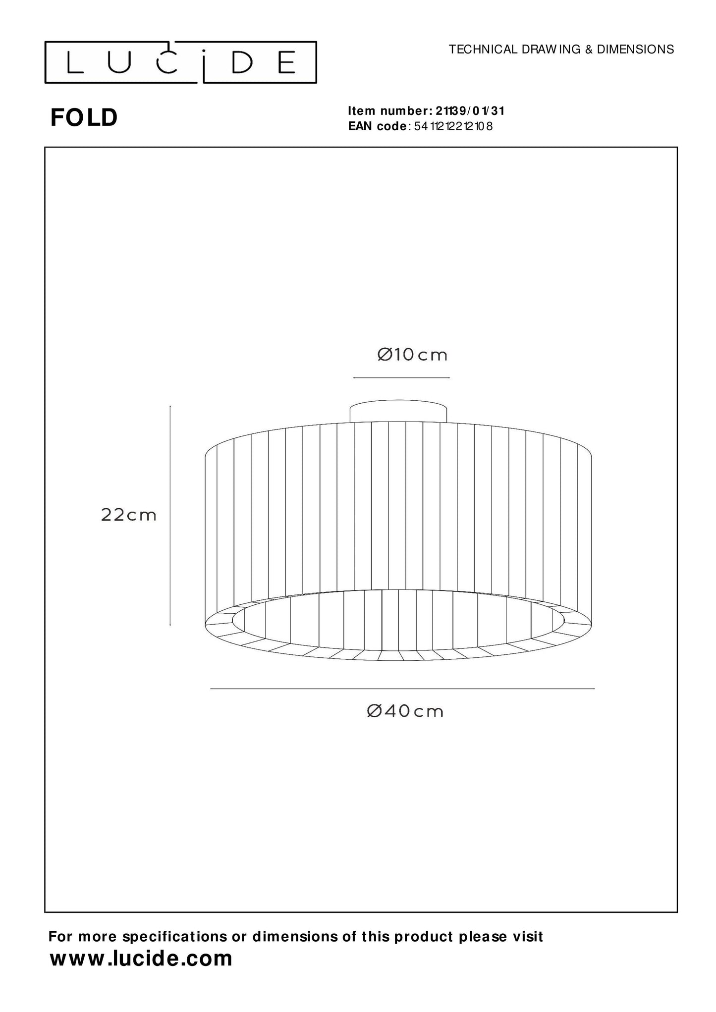 Lucide FOLD - Flush ceiling light - Ø 40 cm - 1xE27 - White