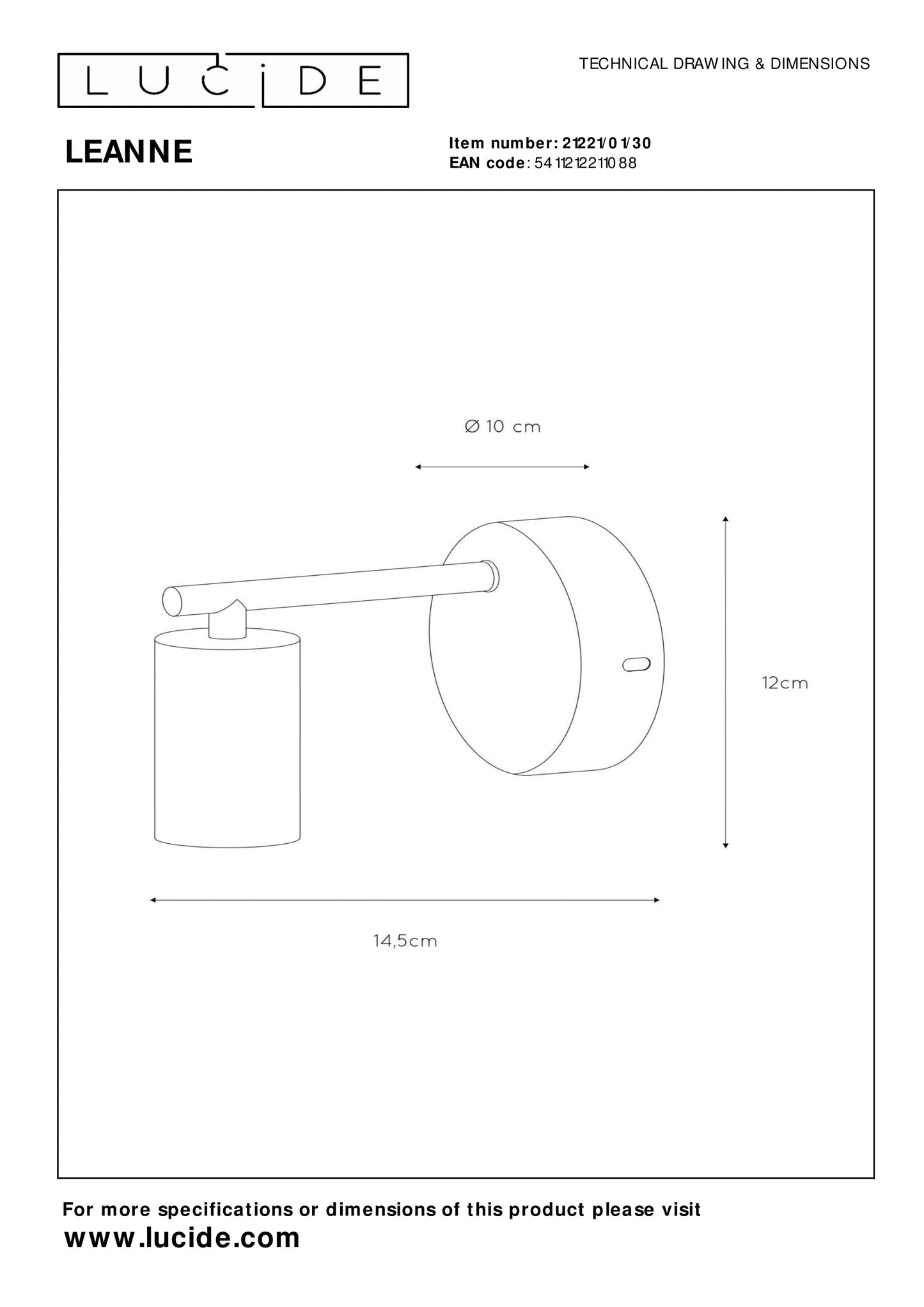 Lucide LEANNE - Wall light - 1xE27 - Black