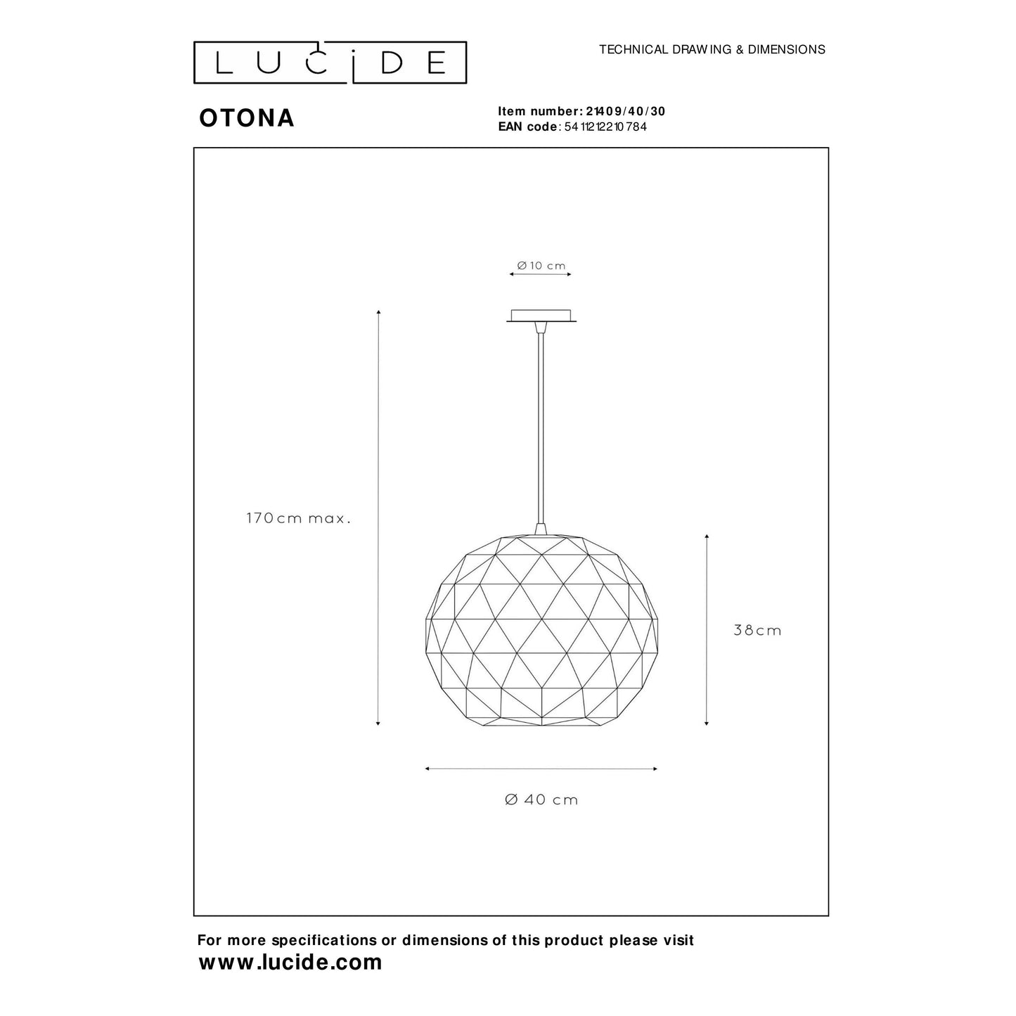 Lucide OTONA - Pendant light - Ø 40 cm - 1xE27 - Black