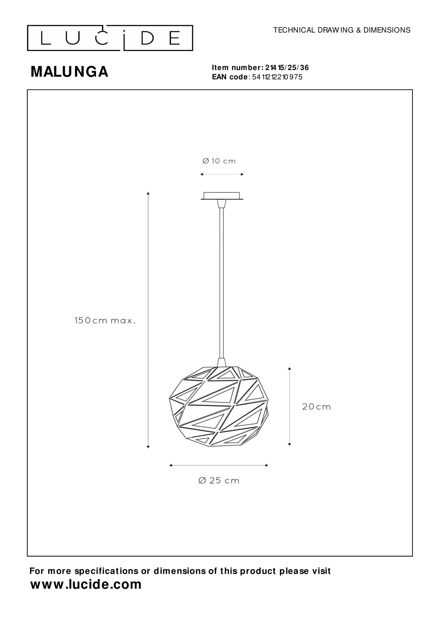 Lucide MALUNGA - Pendant light - Ø 25 cm - 1xE27 - Grey