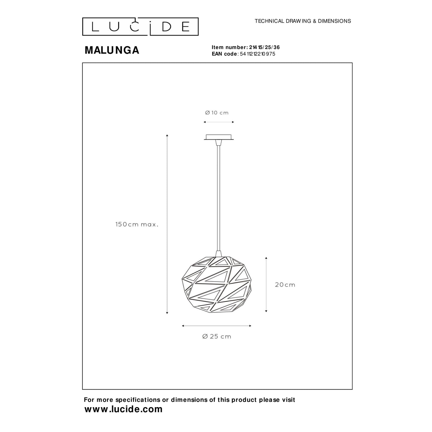 Lucide MALUNGA - Pendant light - Ø 25 cm - 1xE27 - Grey