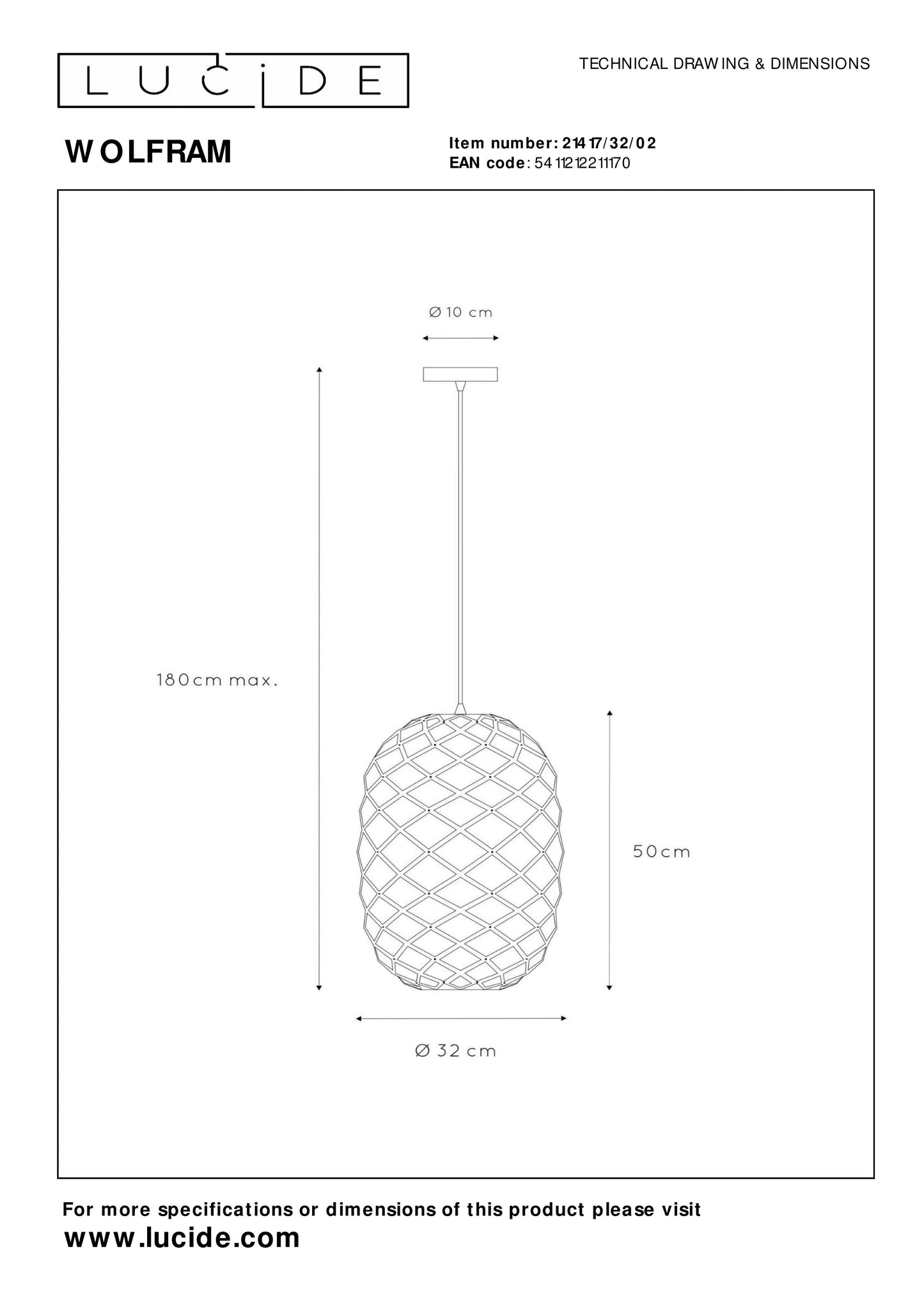 Lucide WOLFRAM - Pendant light - Ø 32 cm - 1xE27 - Matt Gold / Brass