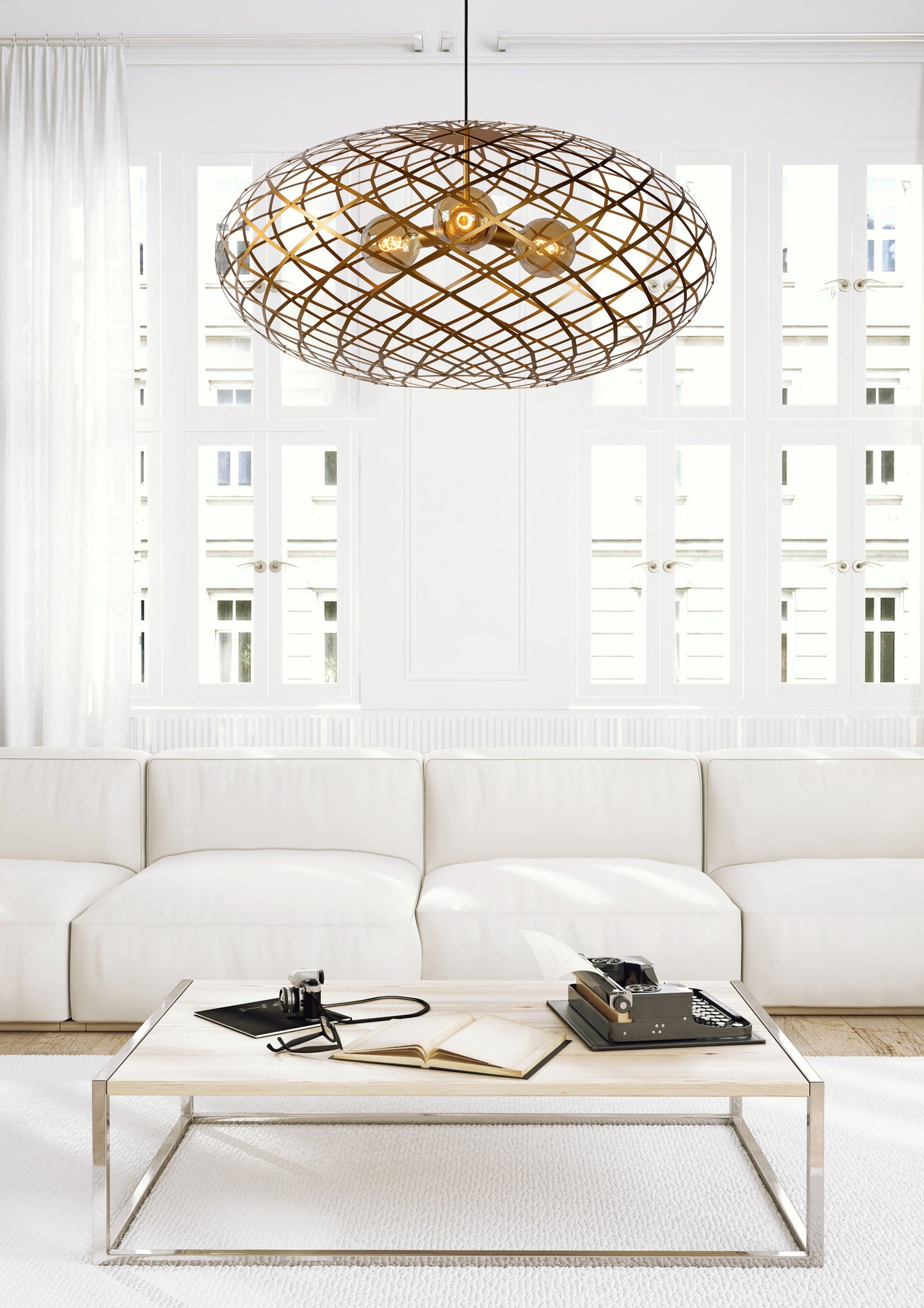 Lucide WOLFRAM - Pendant light - Ø 100 cm - 3xE27 - Matt Gold / Brass