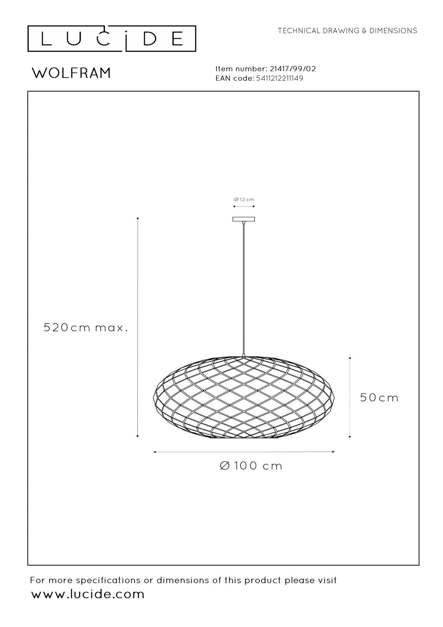 Lucide WOLFRAM - Pendant light - Ø 100 cm - 3xE27 - Matt Gold / Brass