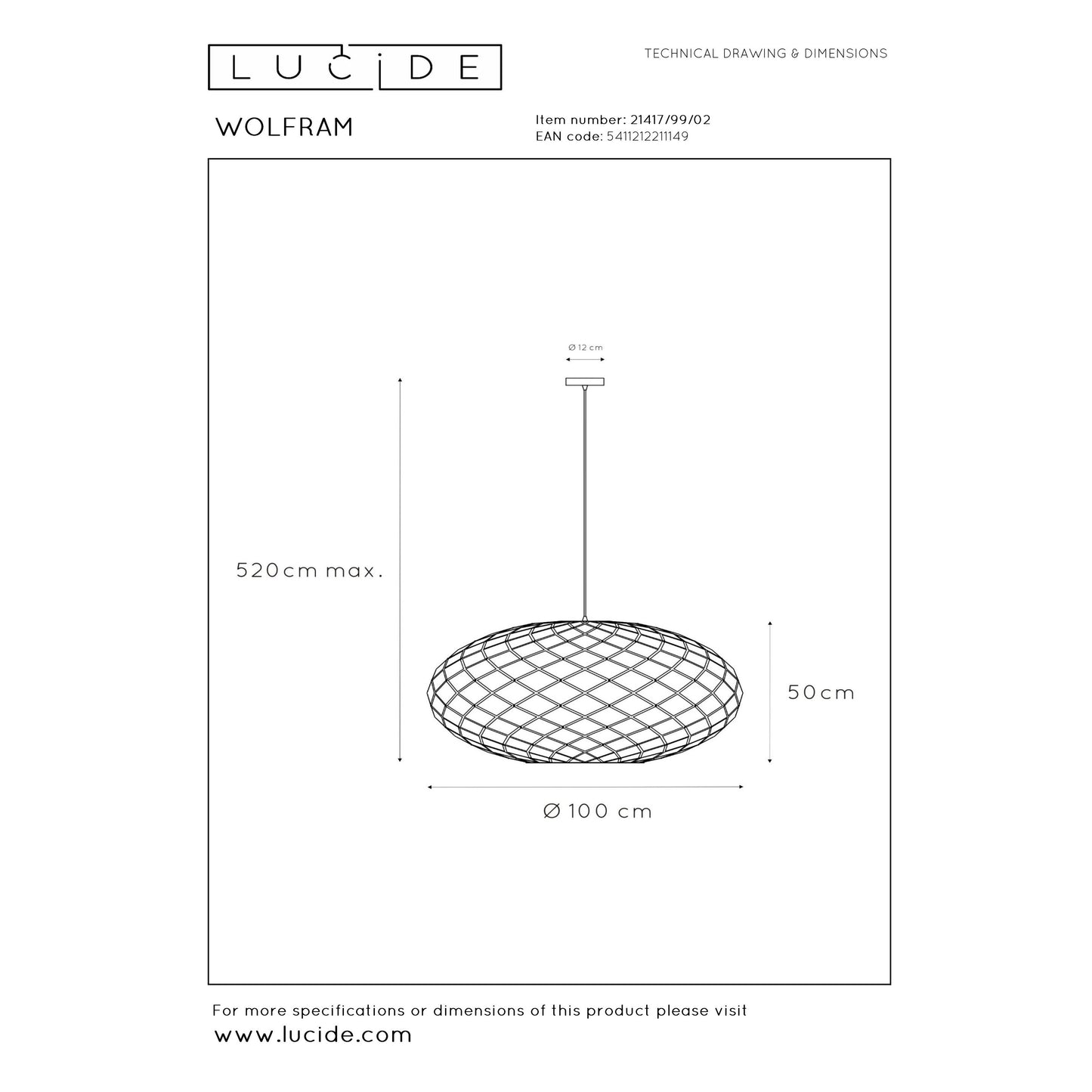 Lucide WOLFRAM - Pendant light - Ø 100 cm - 3xE27 - Matt Gold / Brass