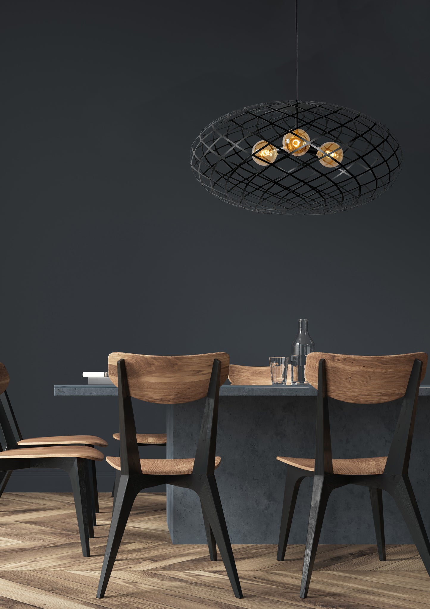 Lucide WOLFRAM - Pendant light - Ø 100 cm - 3xE27 - Black