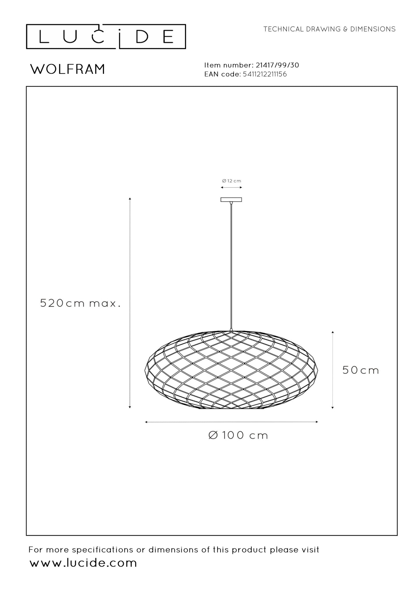 Lucide WOLFRAM - Pendant light - Ø 100 cm - 3xE27 - Black