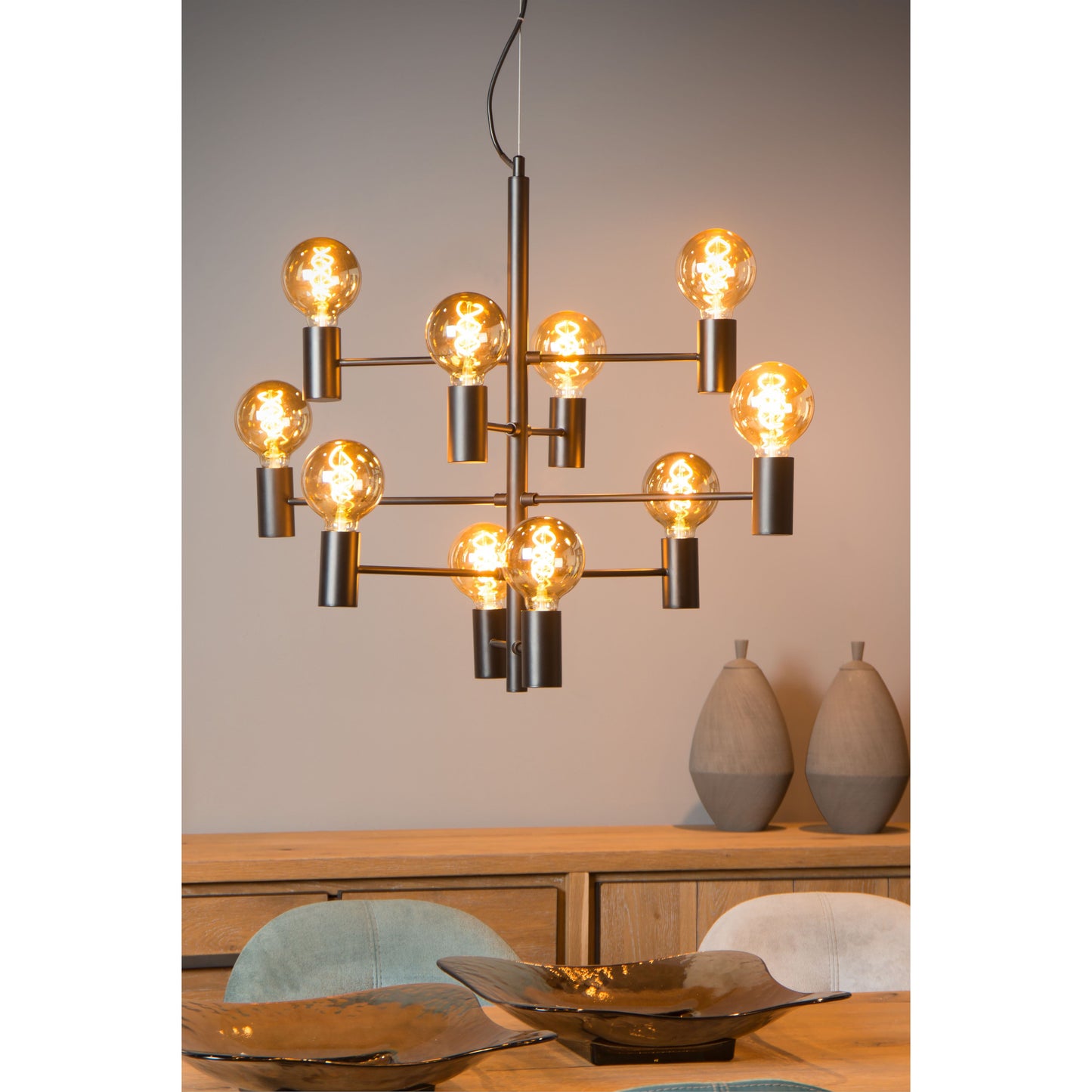 Lucide LEANNE - Pendant light - Ø 65 cm - 10xE27 - Black