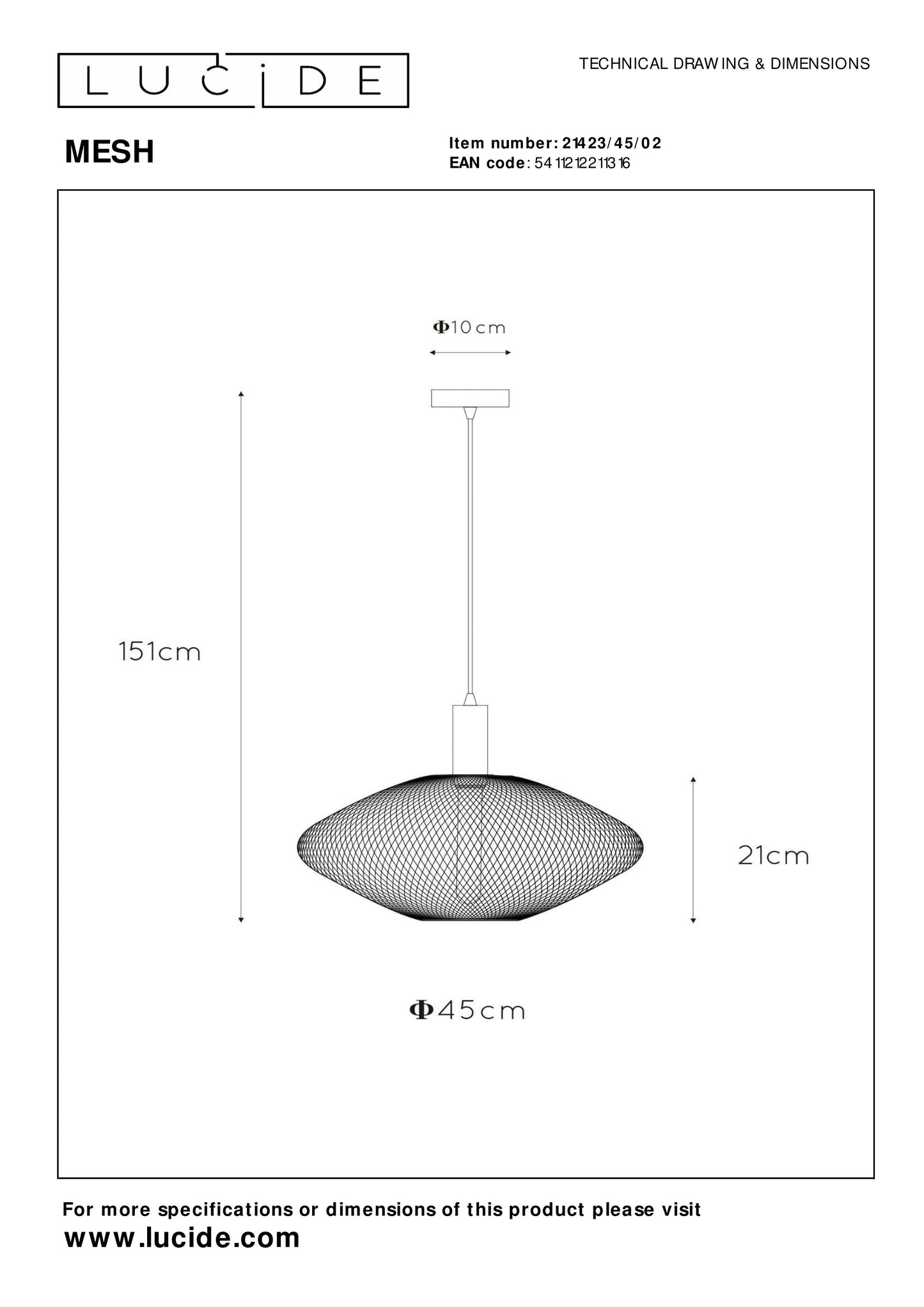 Lucide MESH - Pendant light - Ø 45 cm - 1xE27 - Matt Gold / Brass