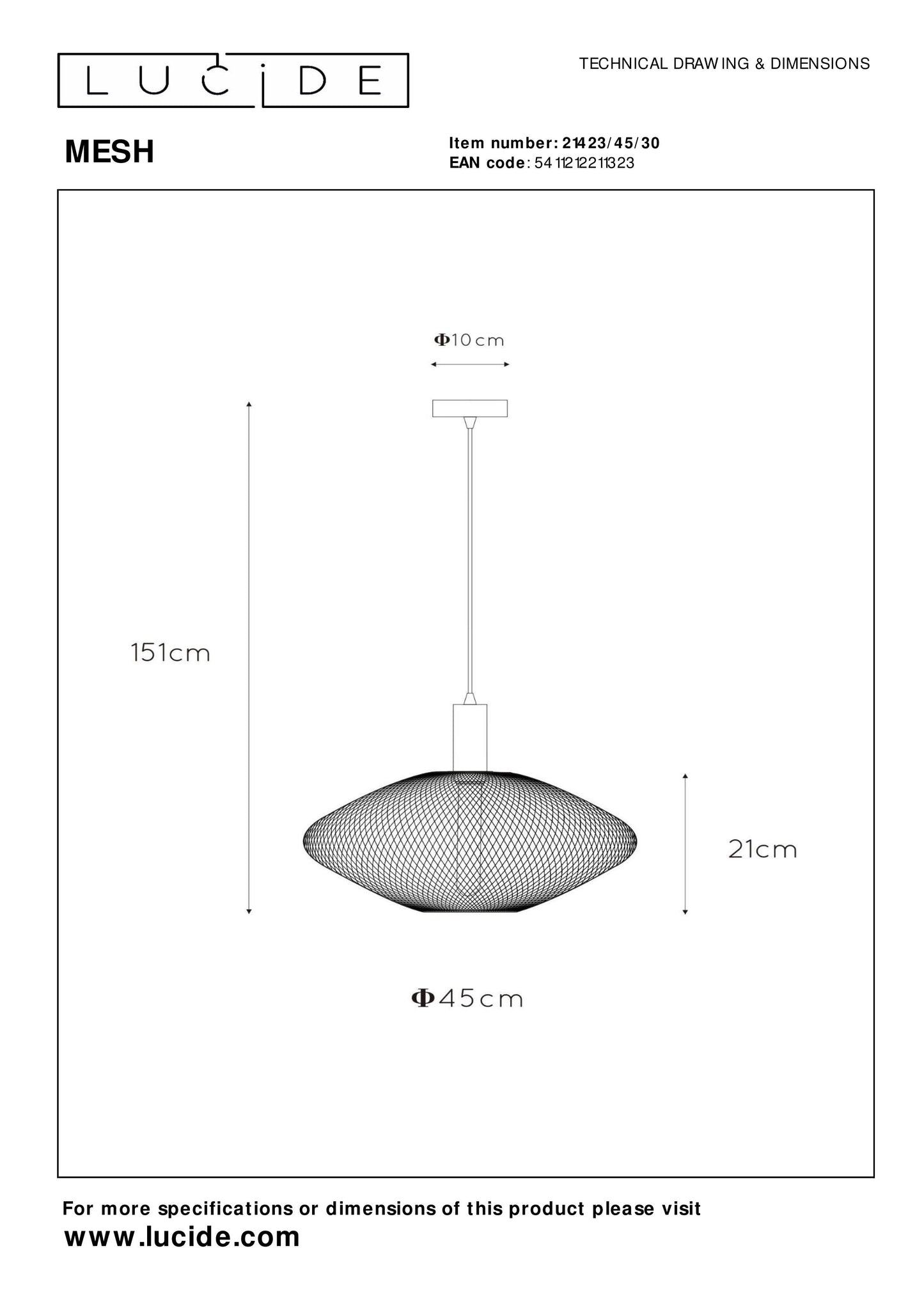 Lucide MESH - Pendant light - Ø 45 cm - 1x E27 - Black