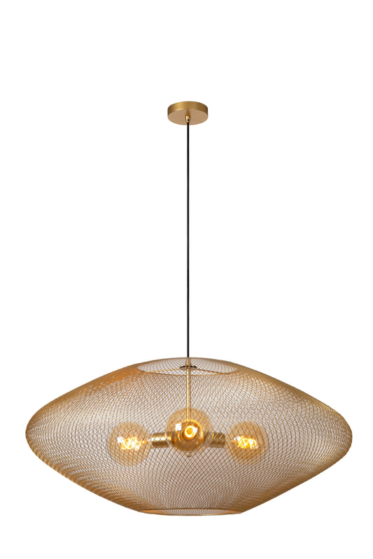 Lucide MESH - Pendant light - Ø 85 cm - 3xE27 - Matt Gold / Brass